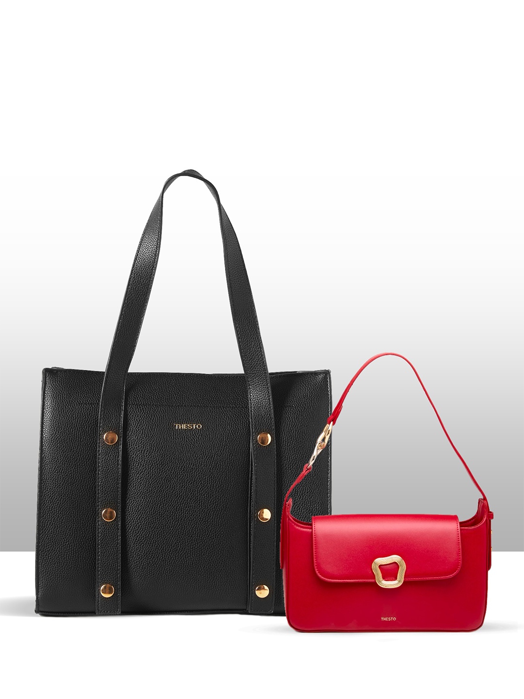 

THESTO PU Structured Shoulder Bag with Quilted, Red