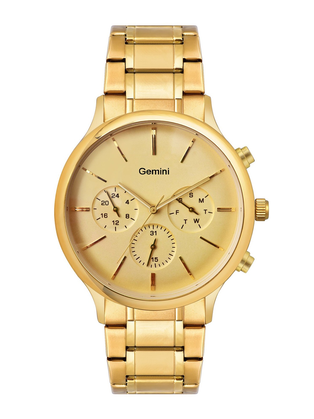 

GEMINI Men Dial & Stainless Steel Straps Analogue Multi Function Watch BNS 90134YM01, Gold