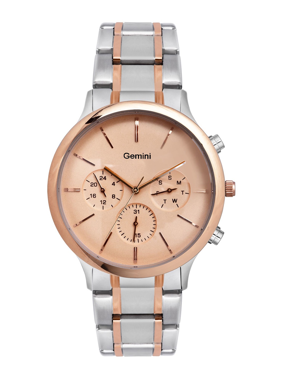 

GEMINI Men Dial & Stainless Steel Straps Analogue Multi Function Watch BNS 90314KM01, Rose gold