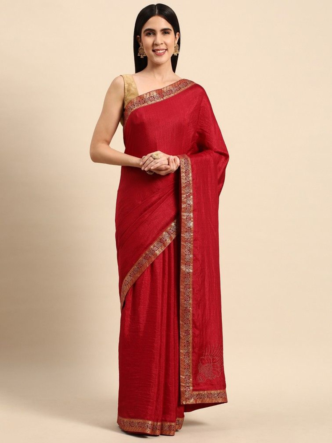 

HERE&NOW Zari Woven Design bordered Saree, Maroon