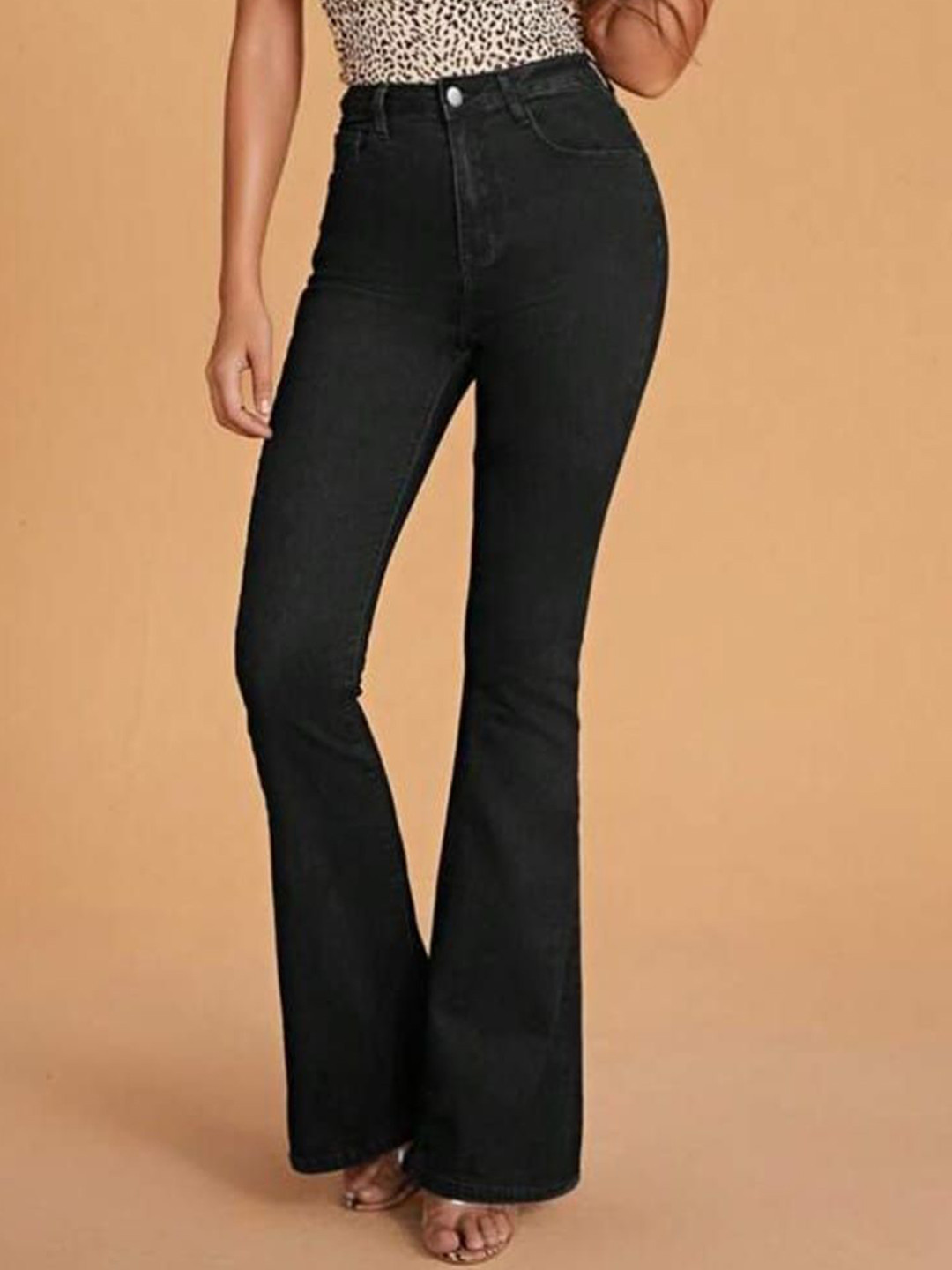 

Next One Women Smart Bootcut High-Rise Slash Knee Cotton Stretchable Jeans, Black