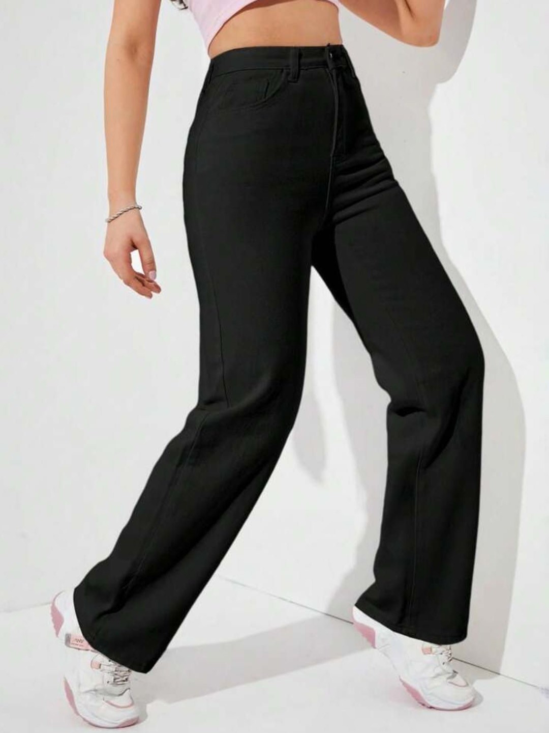 

Next One Women Smart Straight Fit High-Rise Slash Knee Cotton Stretchable Jeans, Black