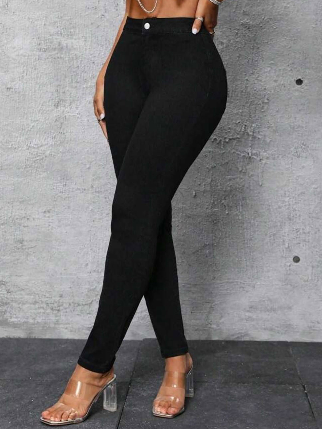 

Next One Women Smart Skinny Fit High-Rise Clean Look Cotton Stretchable Jeans, Black