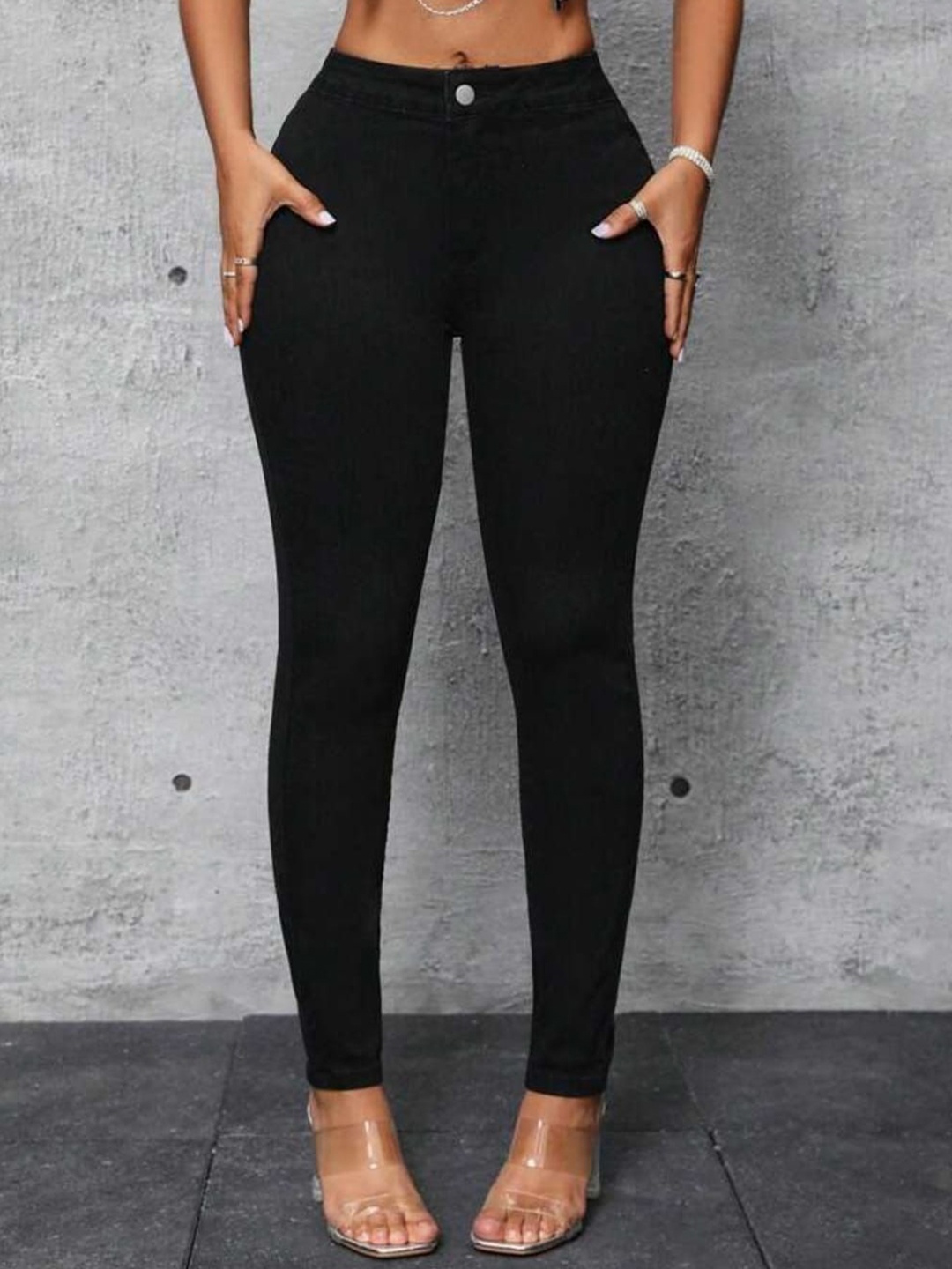 

BROADSTAR Women Smart Skinny Fit Clean Look High-Rise Dark Shade Stretchable Jeans, Black