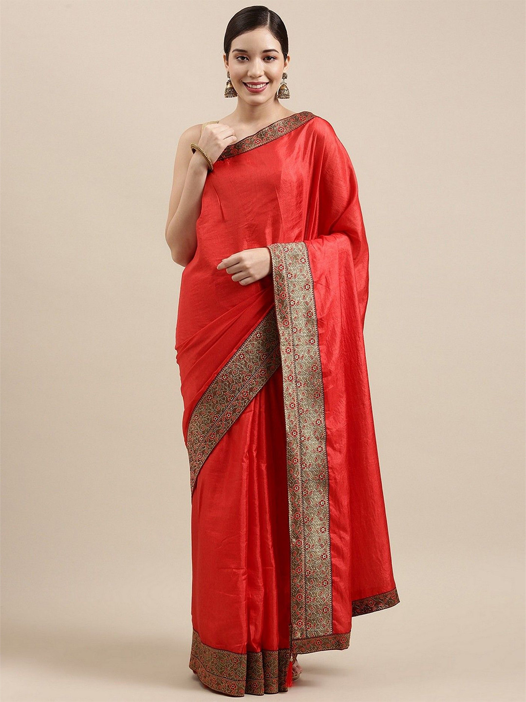 

HERE&NOW Woven Design Zari Saree, Red