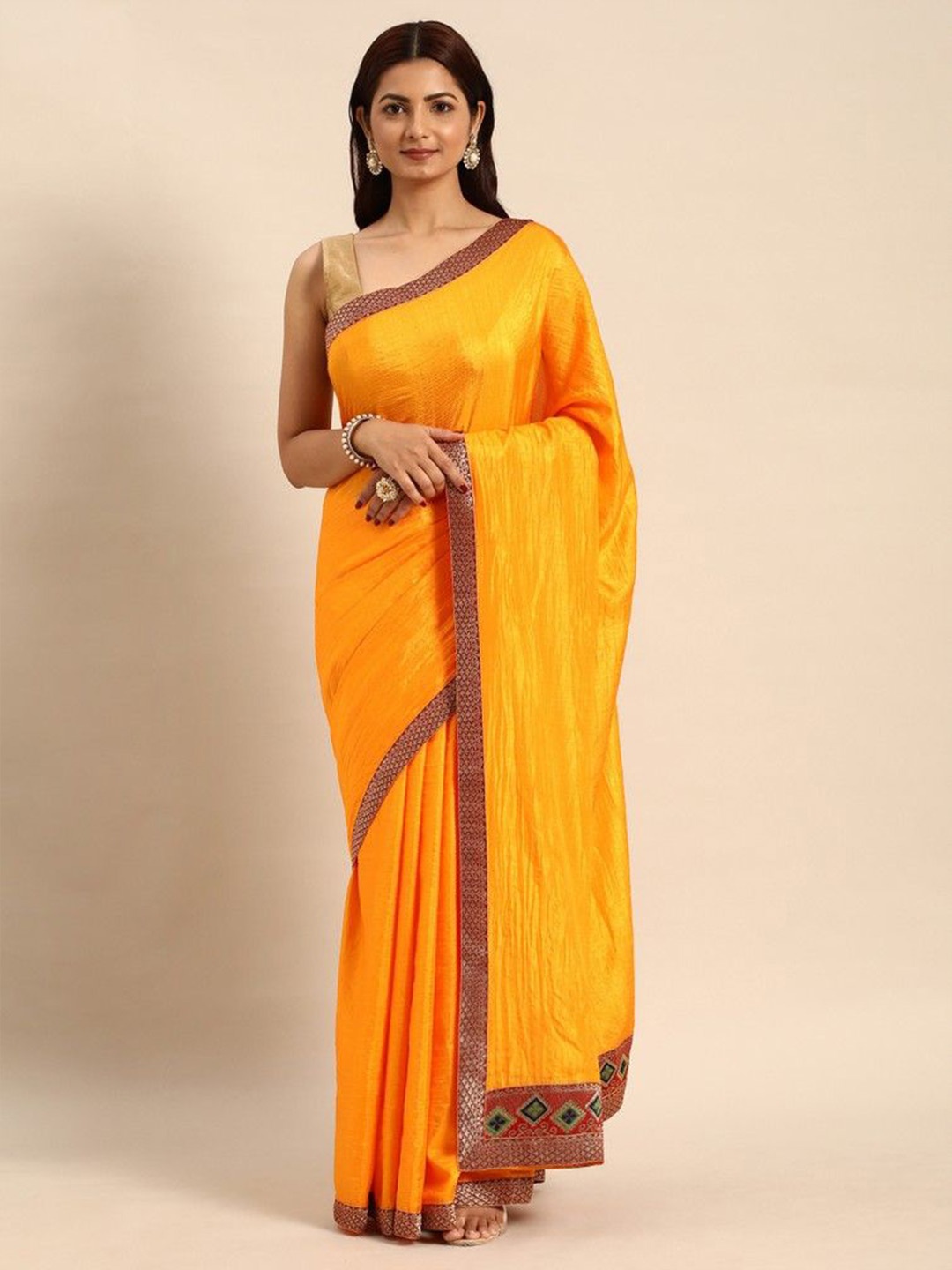 

HERE&NOW Zari Saree With Blouse Piece, Yellow