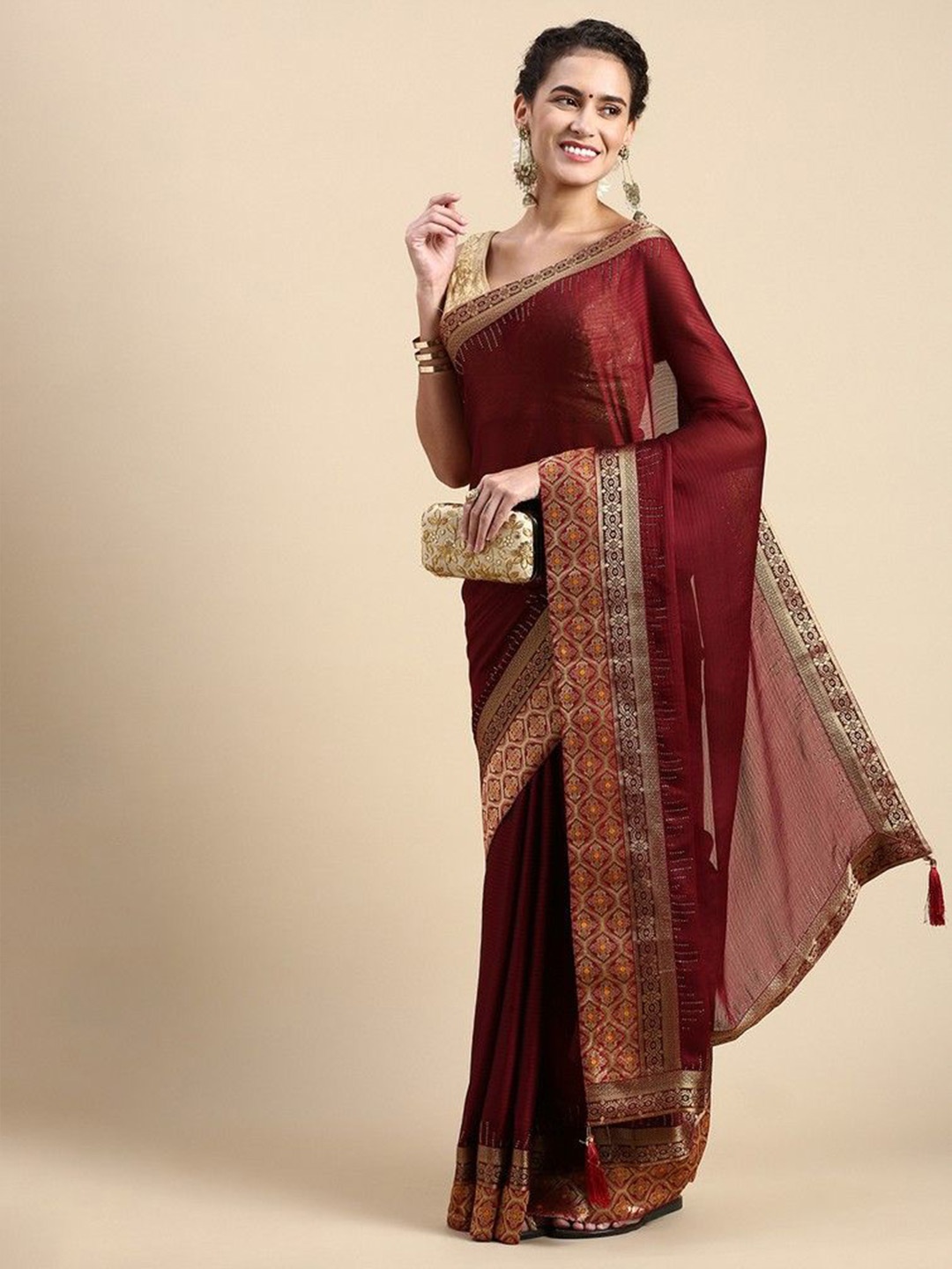 

HERE&NOW Zari Woven Design Saree, Maroon