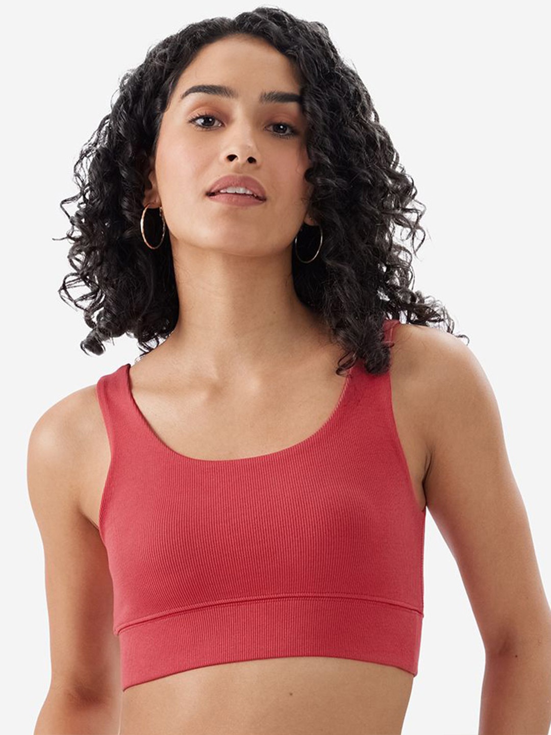 

The Souled Store Vertical Stripes Round Neck Pure Cotton Bralette Crop Top, Red