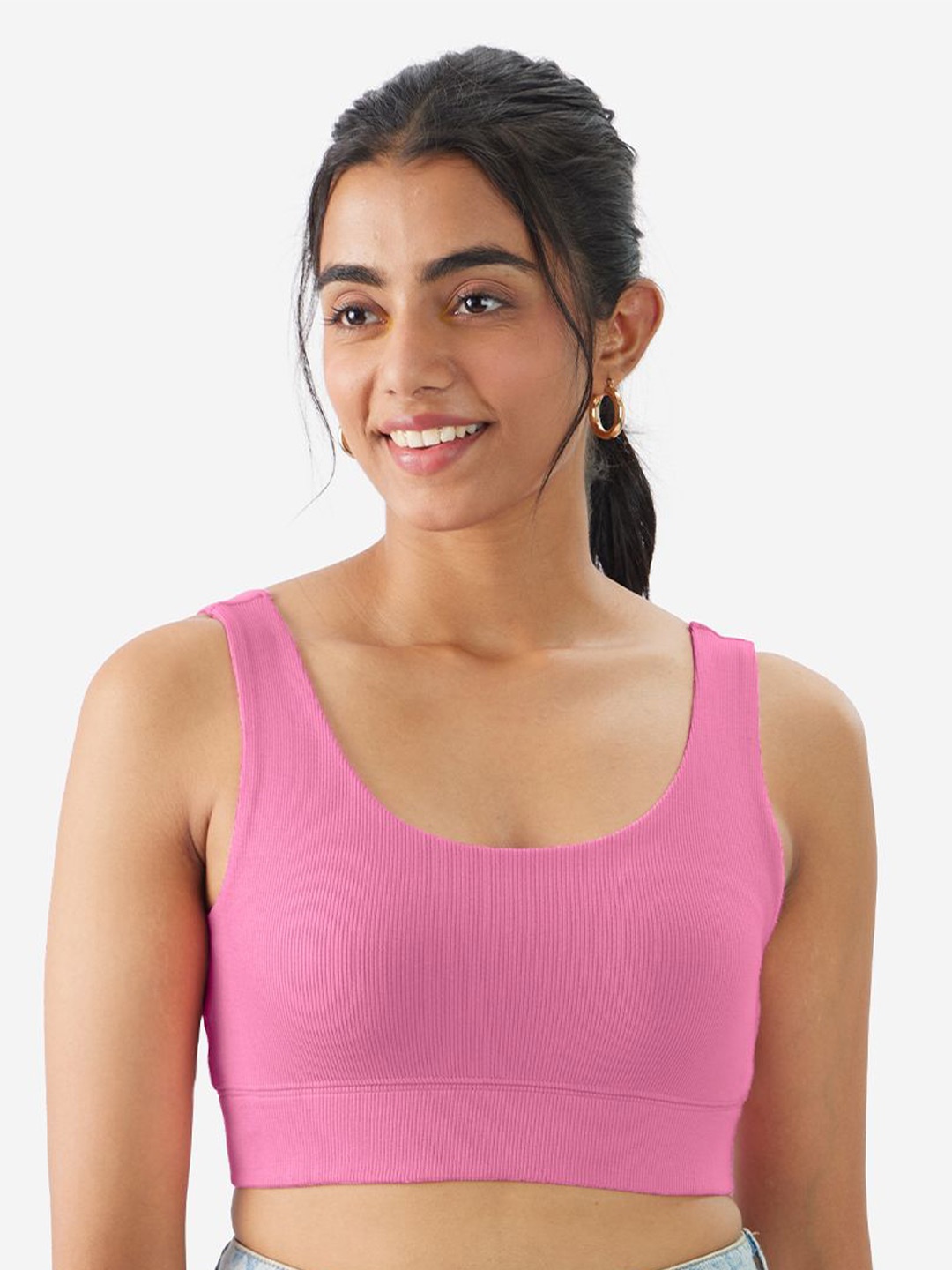 

The Souled Store Vertical Stripes Scoop Neck Bralette Crop Top, Pink