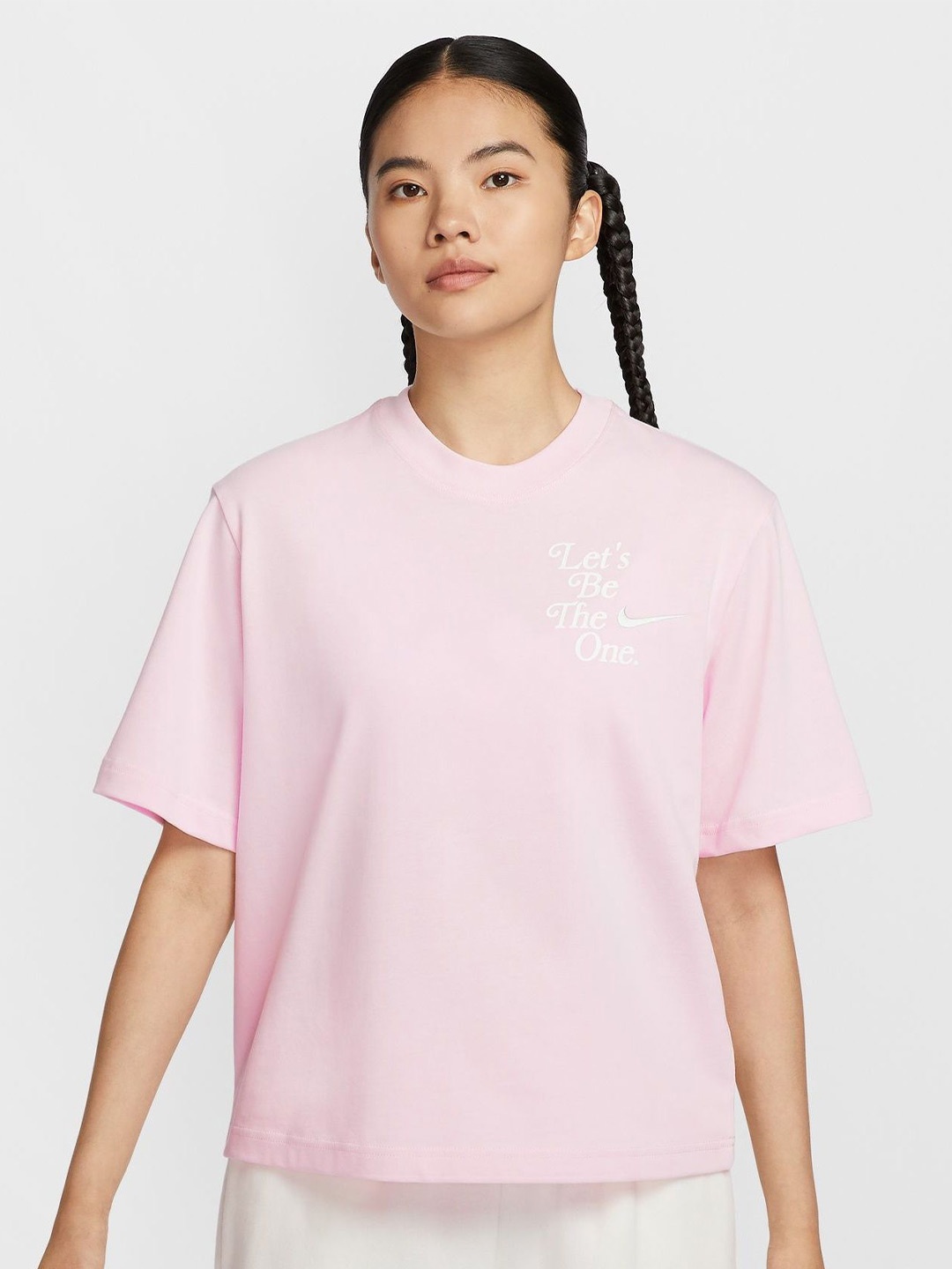 

Nike Sportswear Women Typography Printed Boxy T-Shirt, Pink