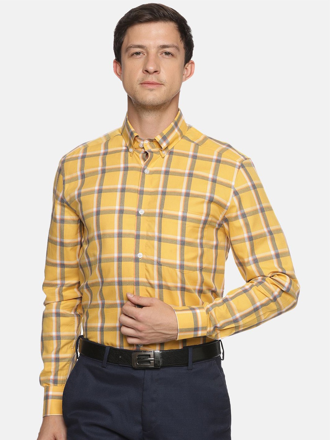 

THE FORMAL CLUB Men Relaxed Opaque Checked Formal Shirt, Yellow