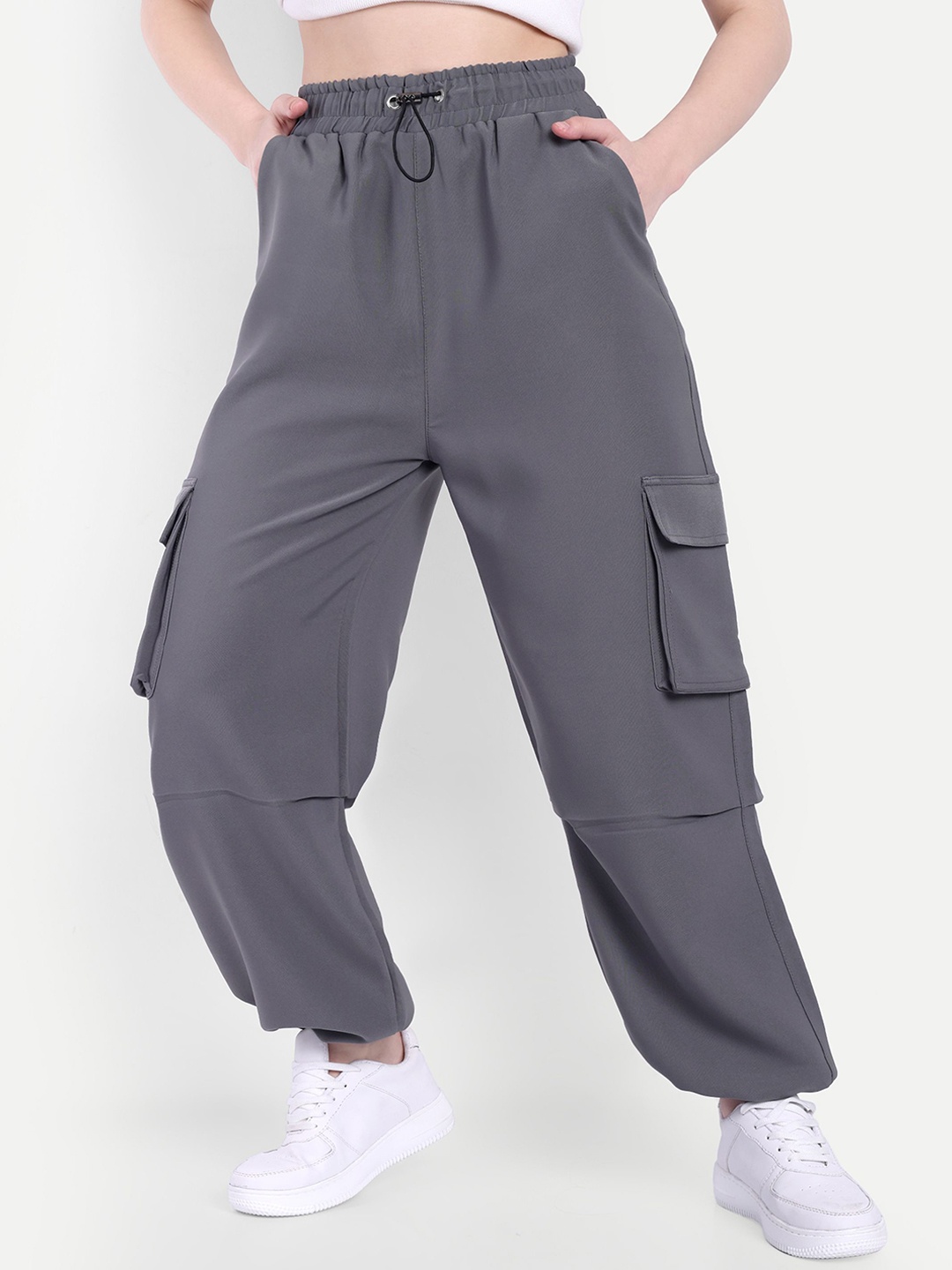 

BROADSTAR Women High Rise Baggy-Fit Joggers, Grey
