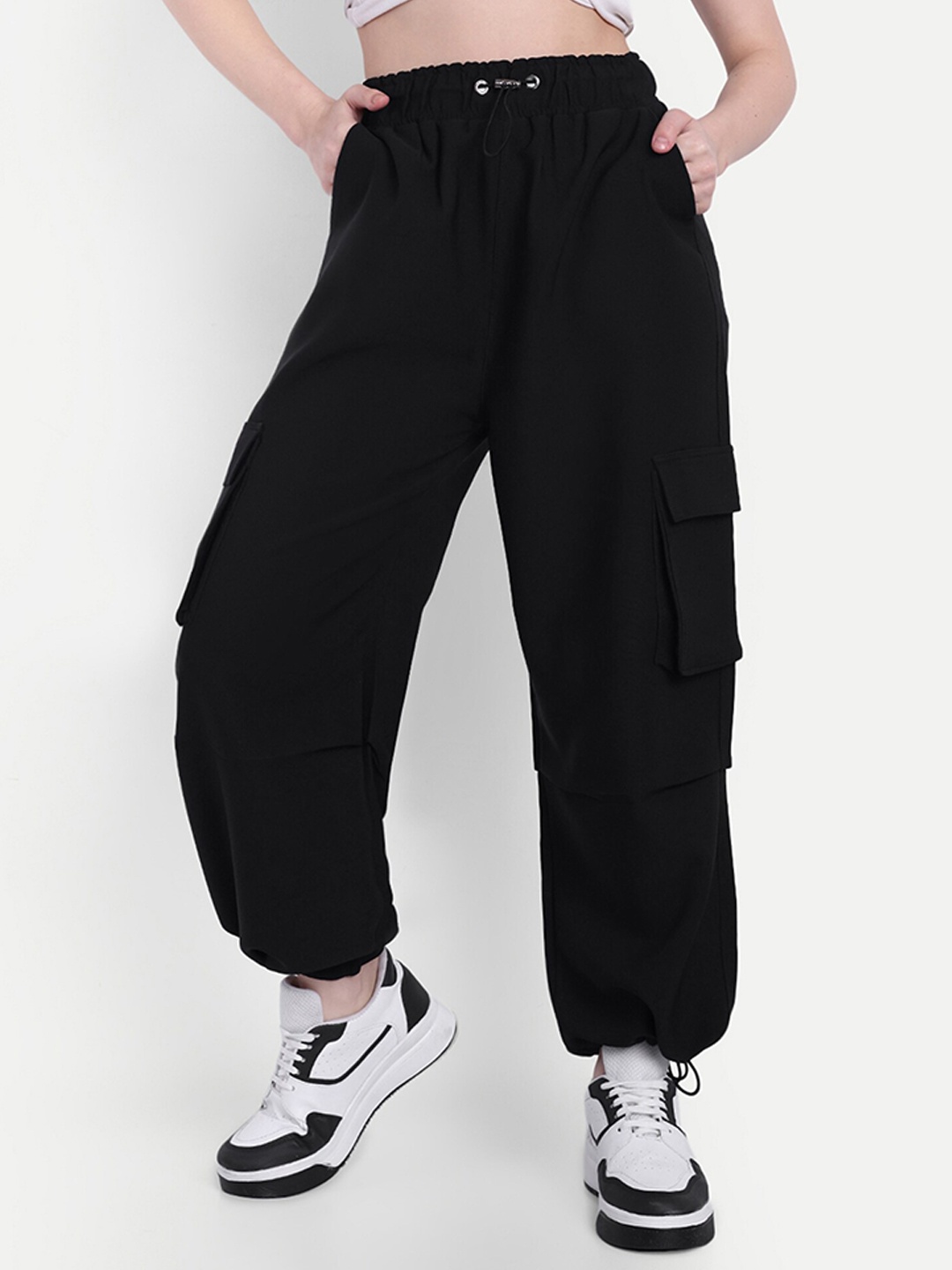 

BROADSTAR Women Mid-Rise Baggy-Fit Joggers, Black