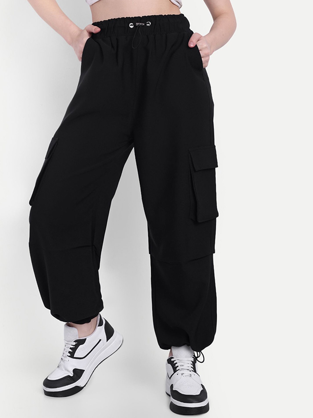 

BROADSTAR Women Baggy Fit Cargo Joggers, Black