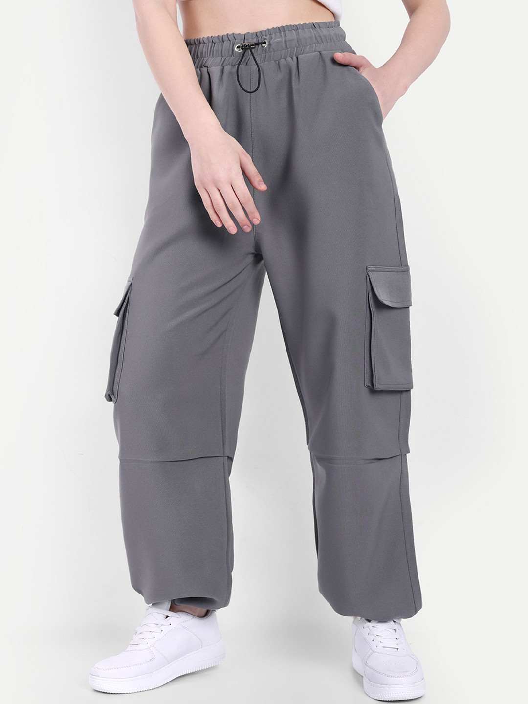 

BROADSTAR Women High Rise Baggy-Fit Joggers, Grey