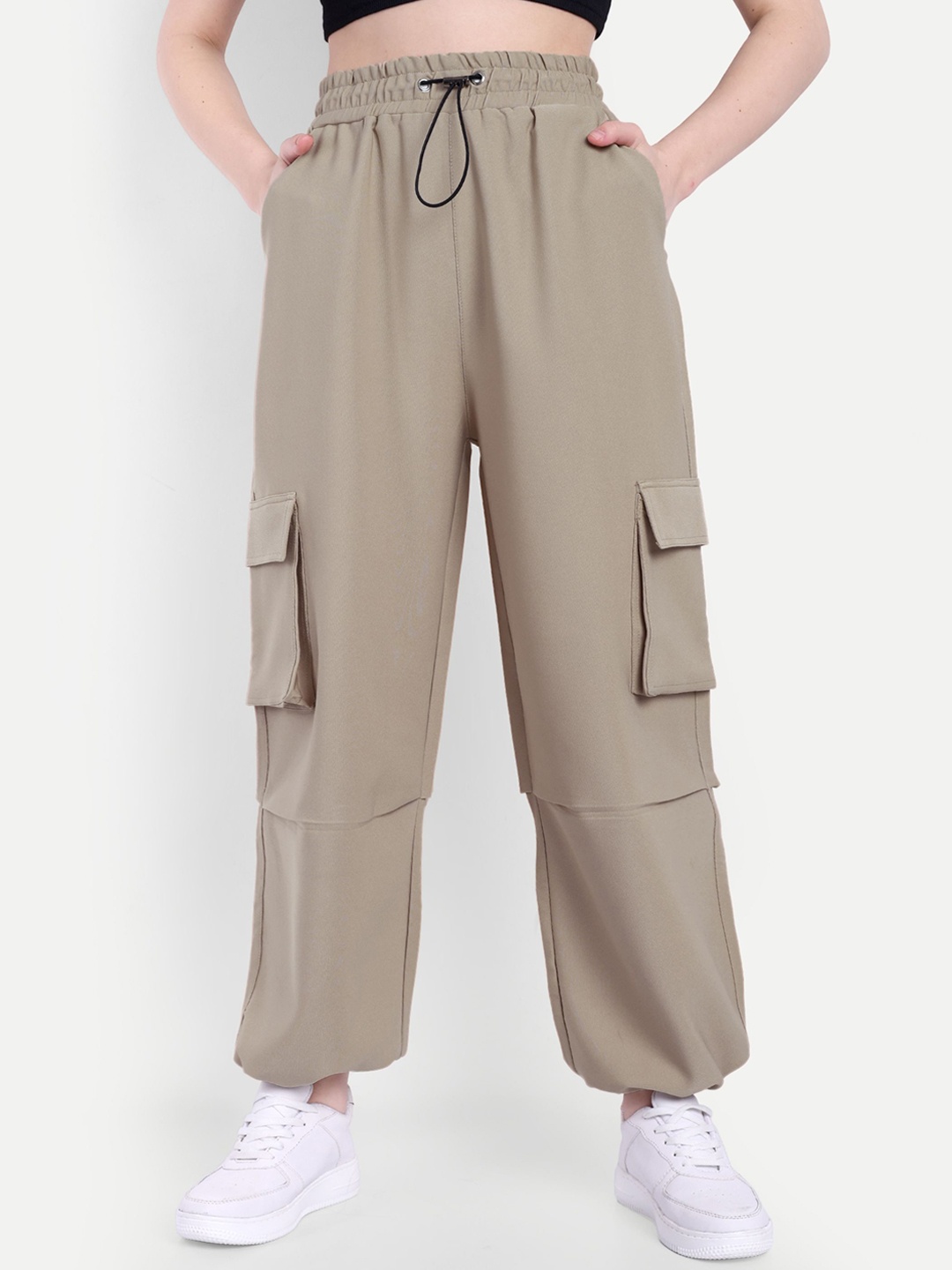 

BROADSTAR Women Baggy-Fit High-Rise Rapid-Dry Cargo Track Pants, Beige