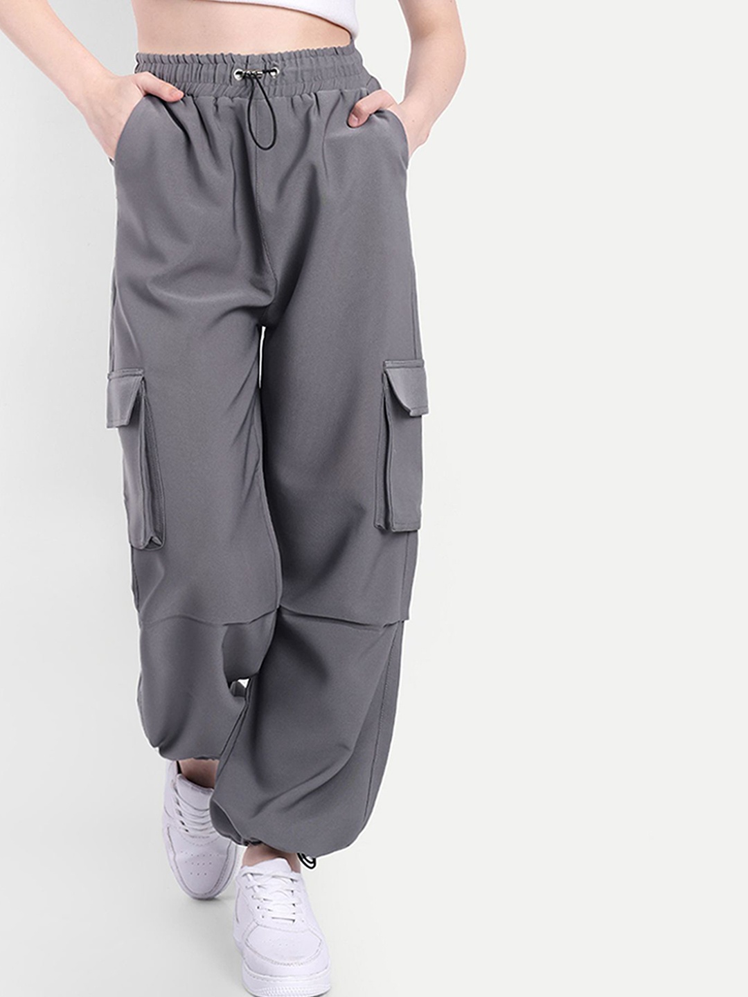 

BROADSTAR Women High-Rise Baggy Fit Joggers, Grey