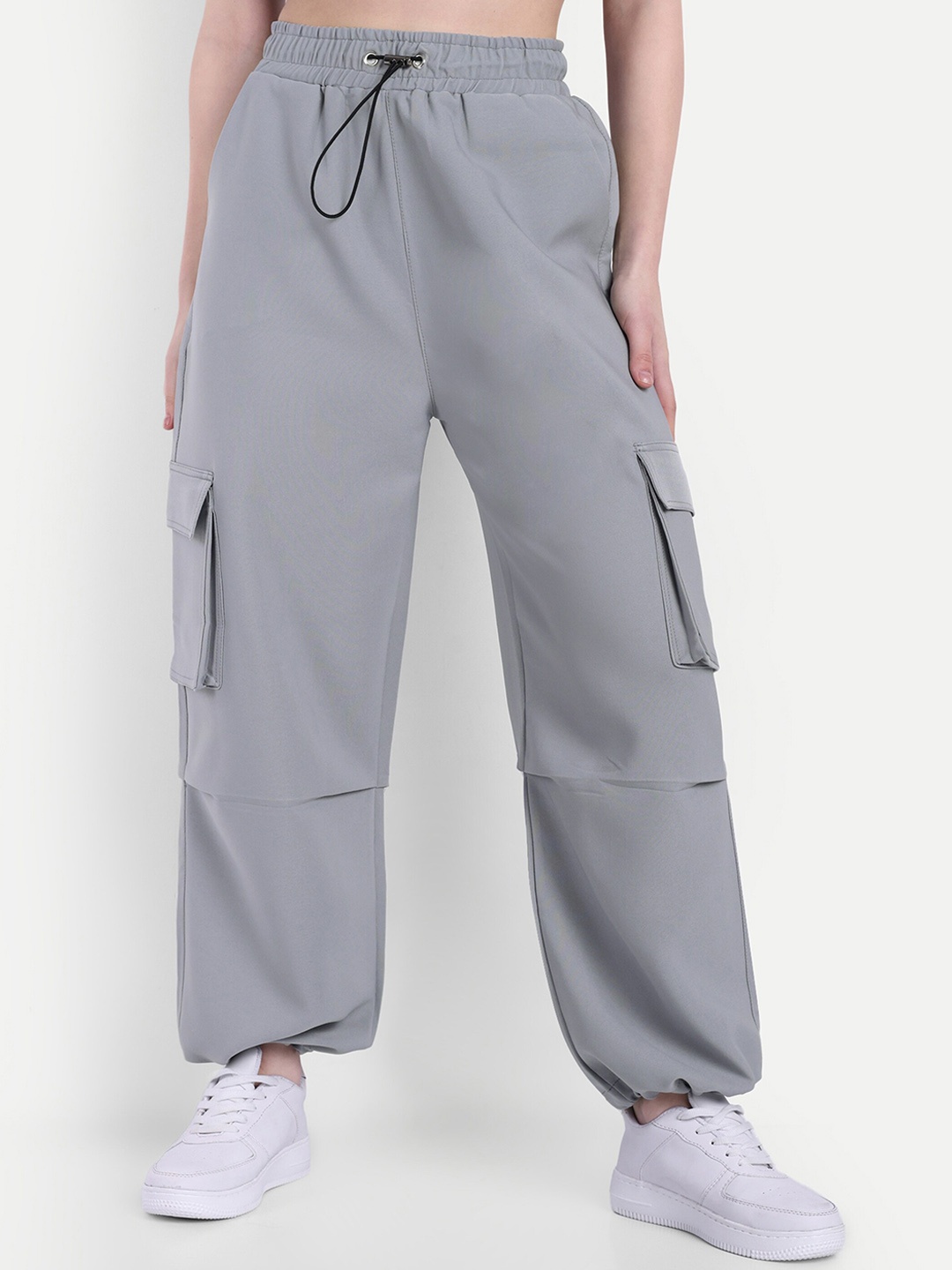 

BROADSTAR Women Baggy-Fit High-Rise Joggers, Grey