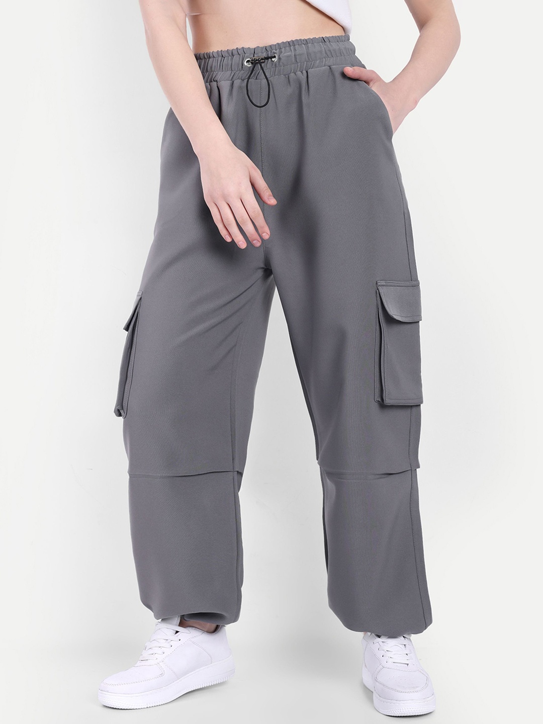 

BROADSTAR Women Baggy-Fit High-Rise Rapid-Dry Cargo Track Pants, Grey