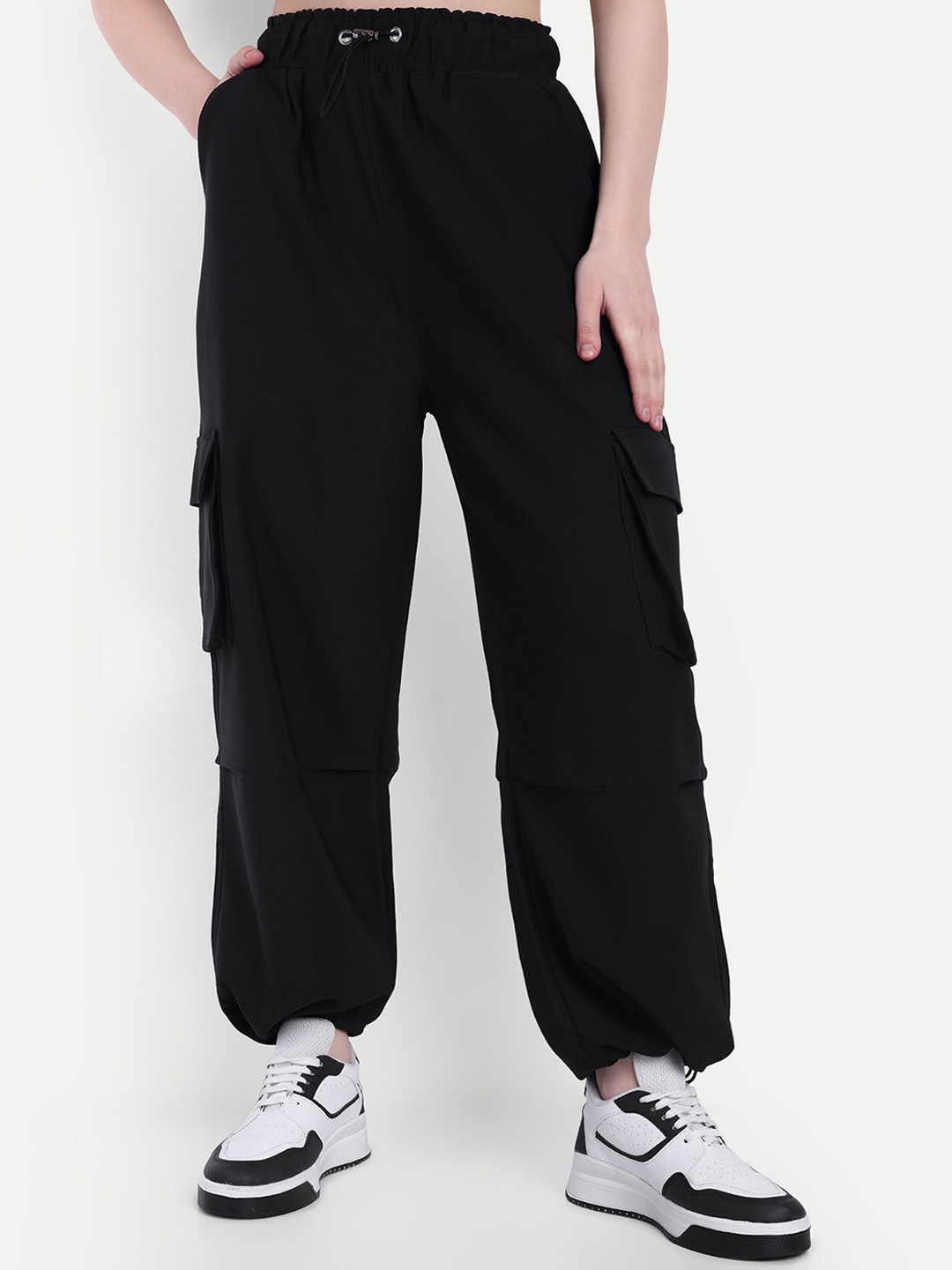 

BROADSTAR Women Baggy-Fit High-Rise Rapid-Dry Cargo Track Pants, Black