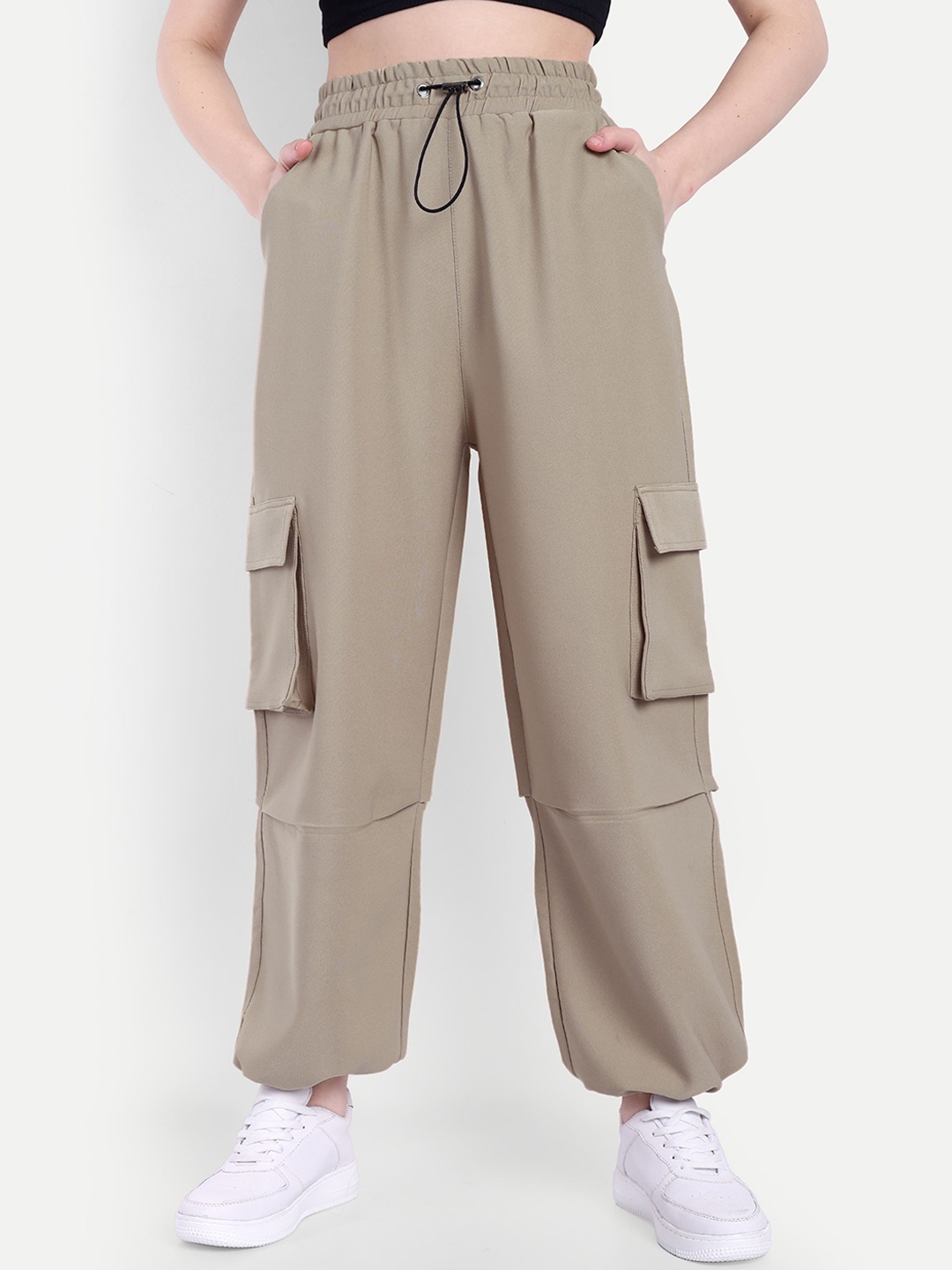 

BROADSTAR Women Baggy-Fit High-Rise Joggers, Beige