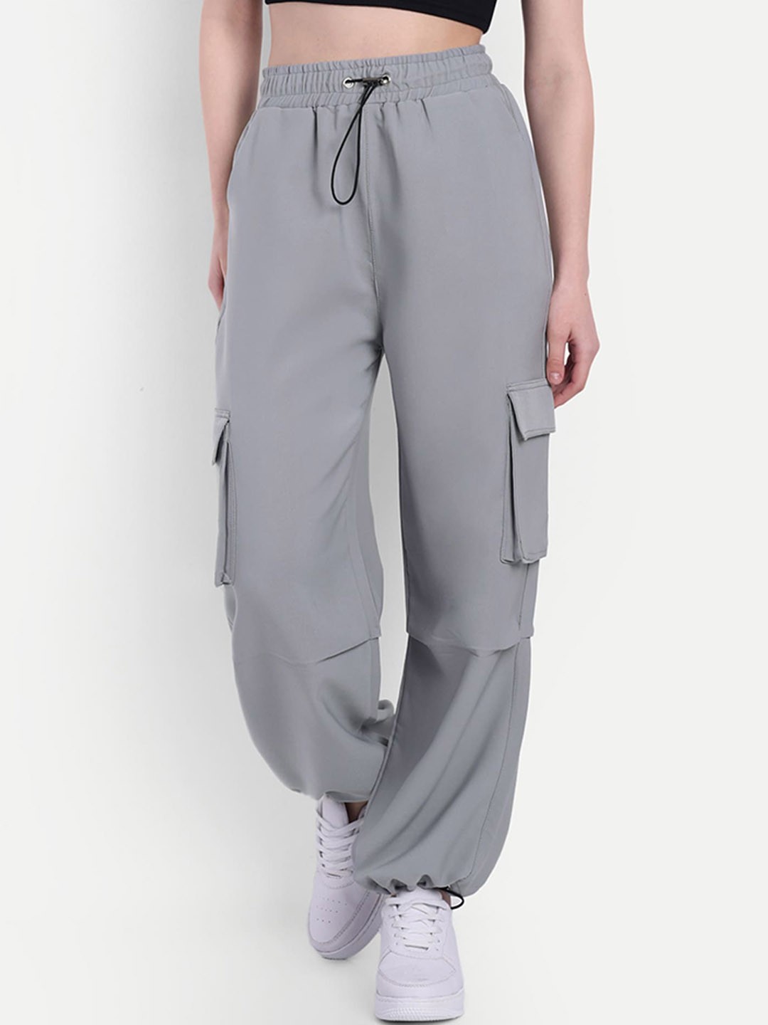 

BROADSTAR Women Baggy-Fit High-Rise Cargo Joggers, Grey