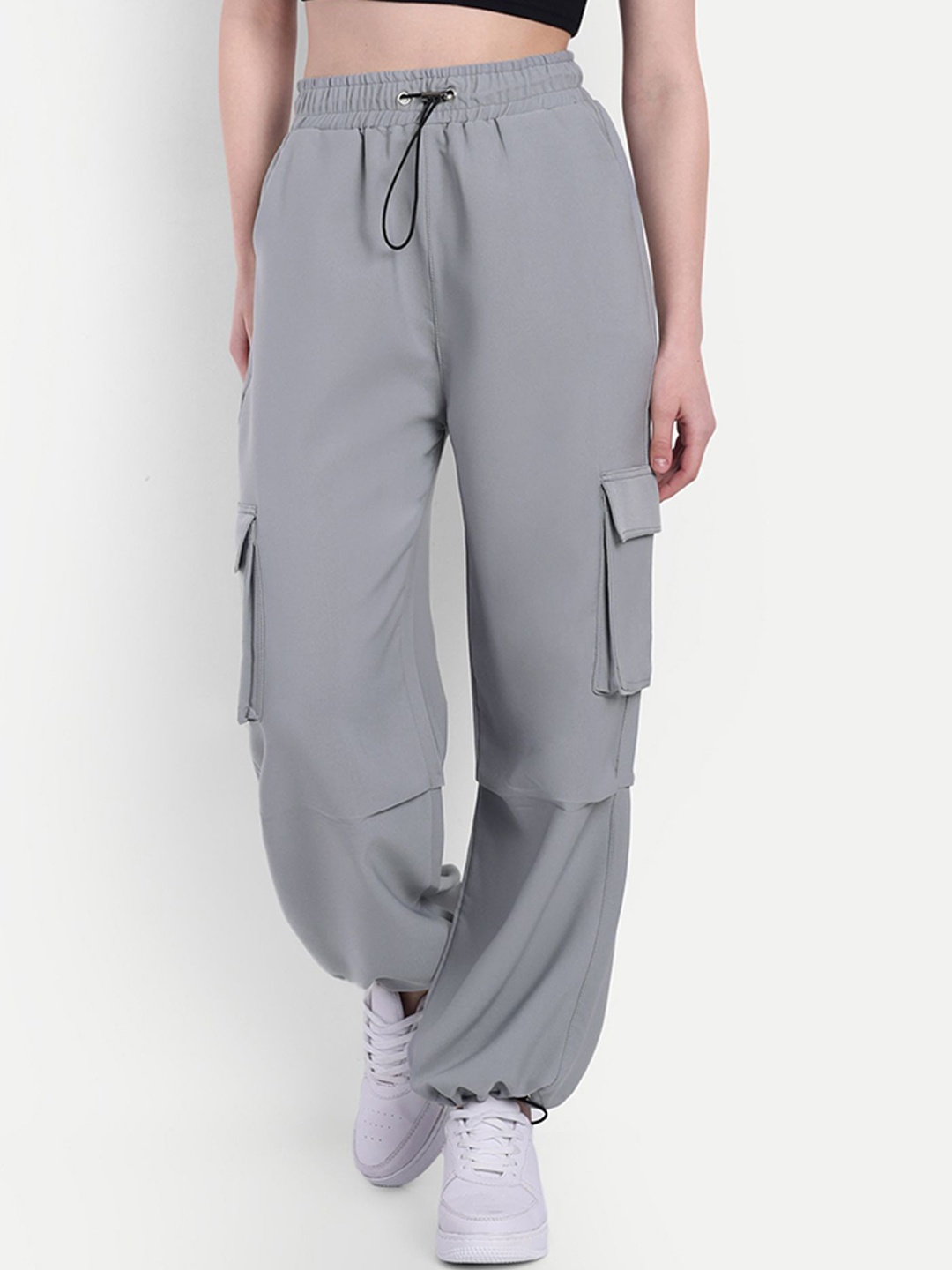 

Next One Women High-Rise Baggy-Fit Cargo Joggers, Grey