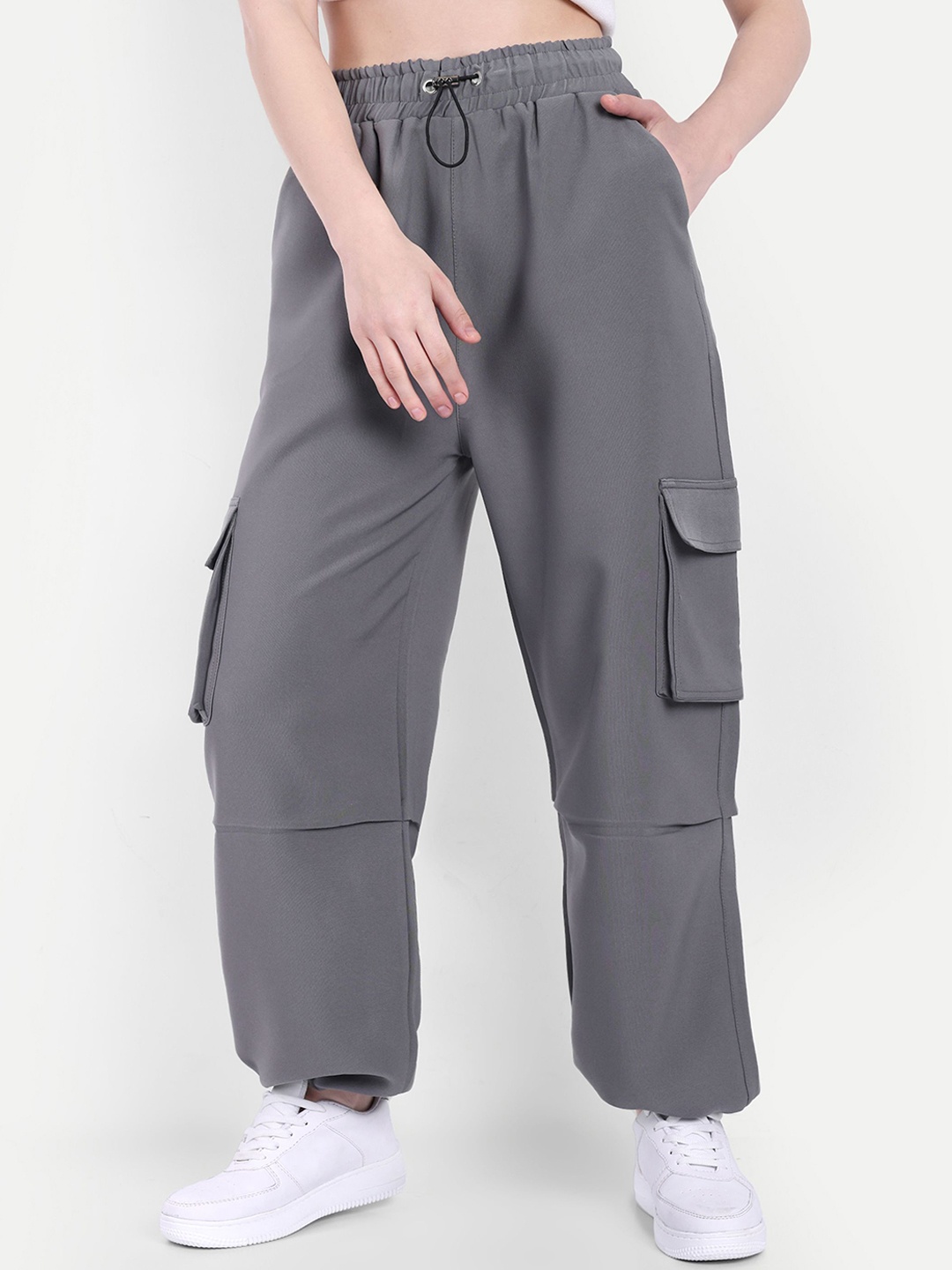 

Next One Women Baggy Fit Cargo Joggers, Grey