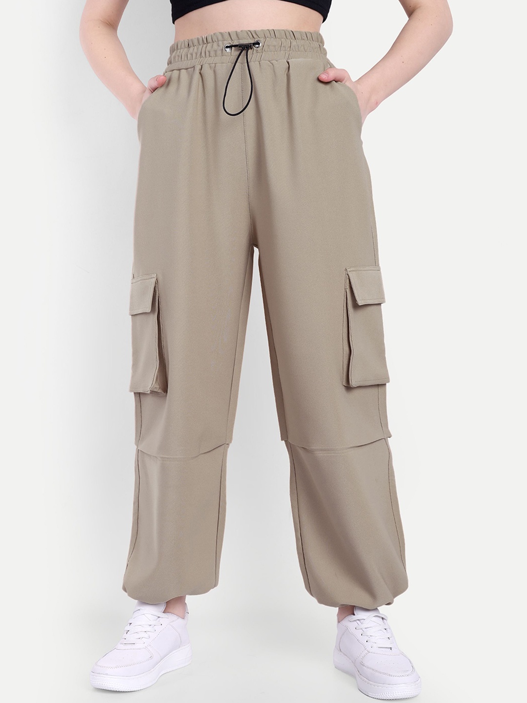 

Next One Women Baggy-Fit High-Rise Cargo Joggers, Beige