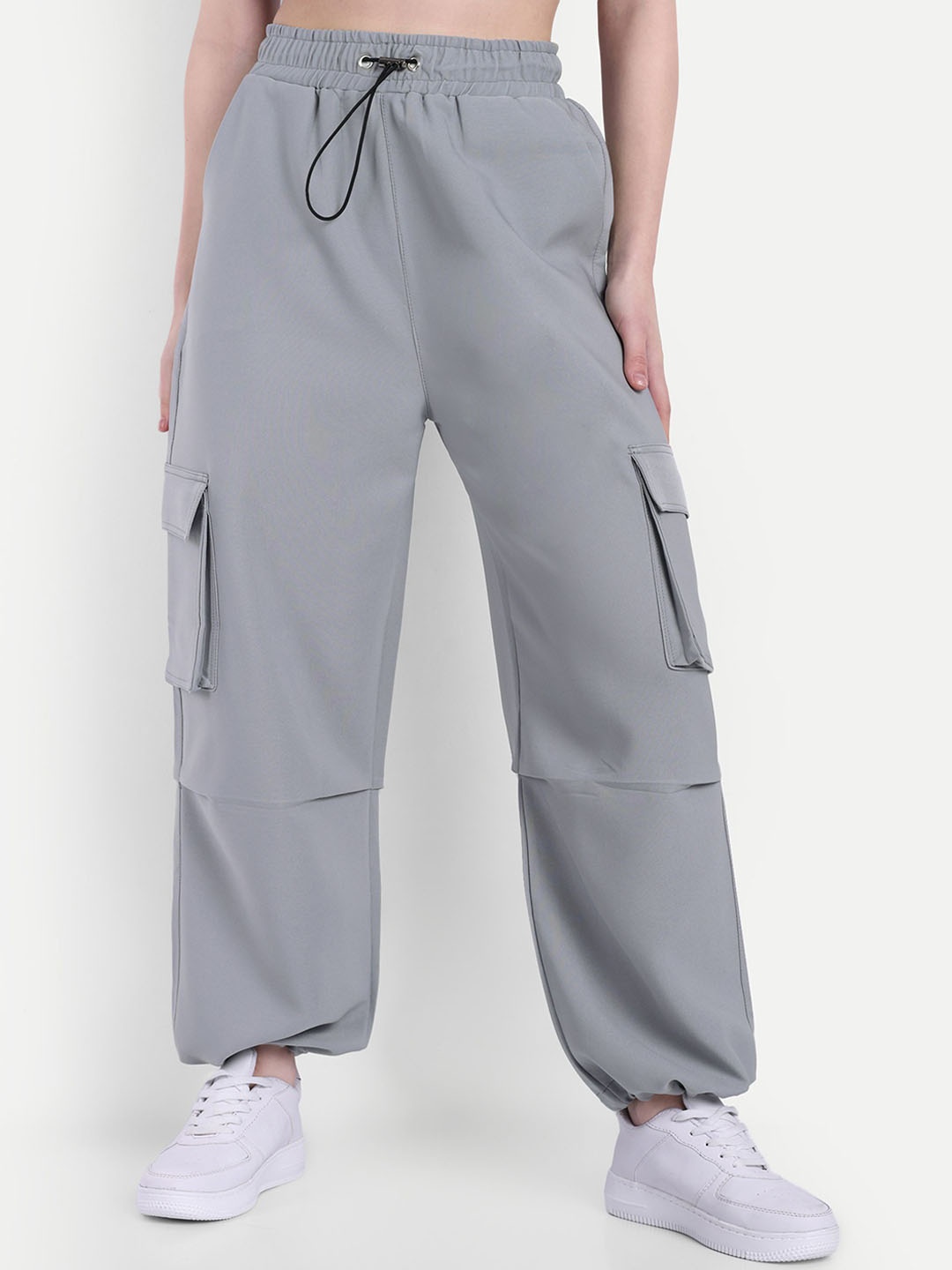 

Next One Women High-Rise Baggy Fit Cargo Joggers, Grey