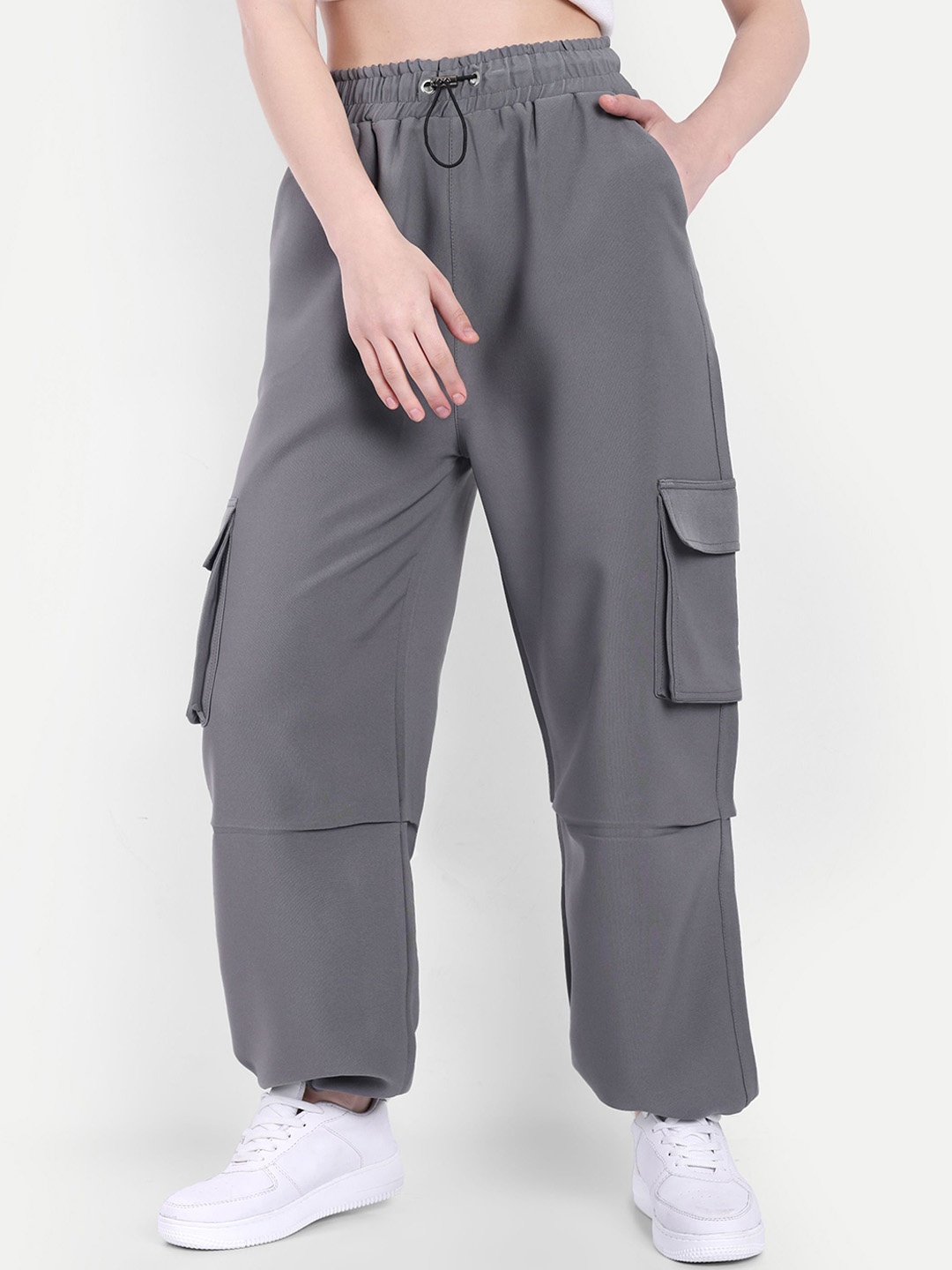

Next One Women Baggy-Fit Cargo Joggers, Grey