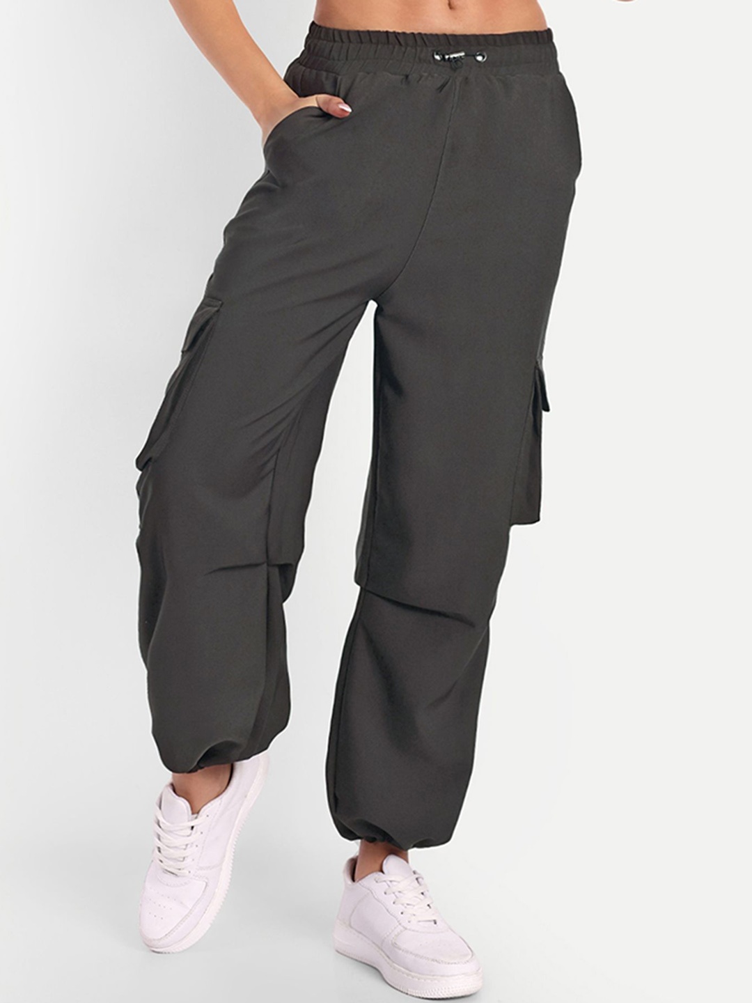 

Next One Women High Rise Baggy Fit Cargo Track Pant, Coffee brown