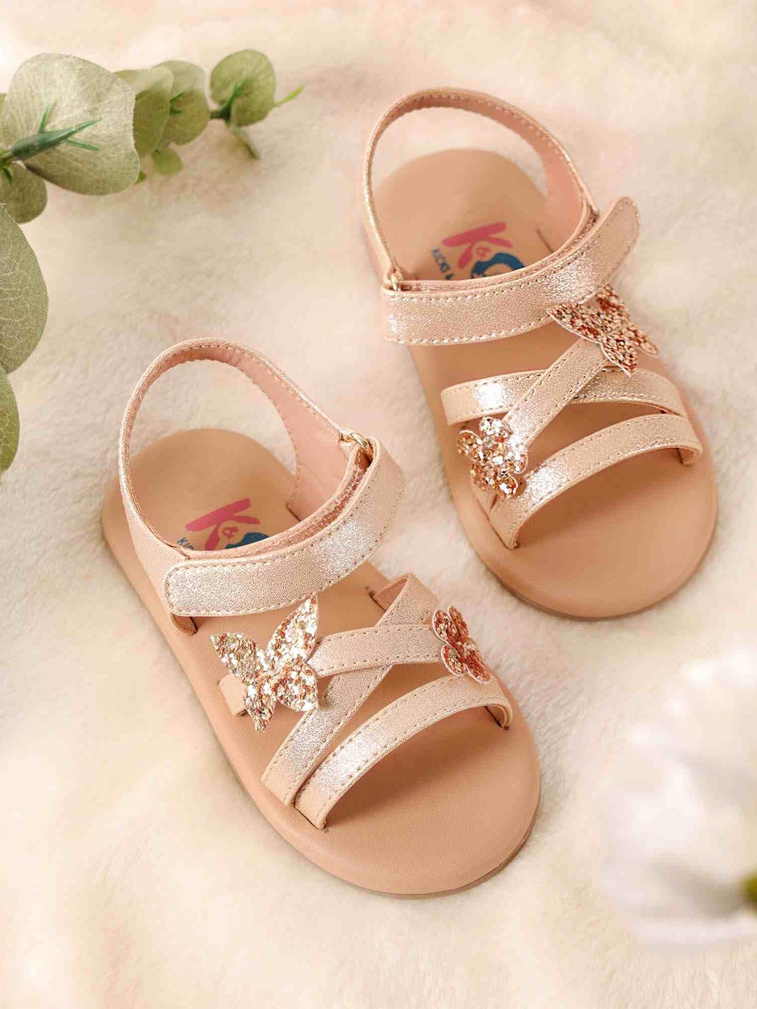 

KICKS & CRAWL Girls Embellished Butterfly Flats, Rose gold