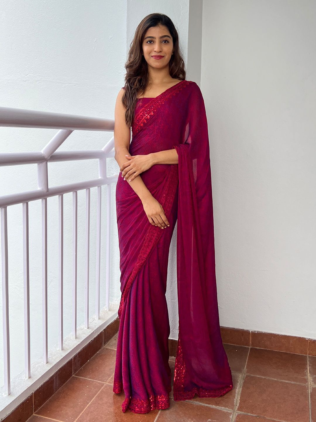 

Mitera Sequinned Saree, Pink