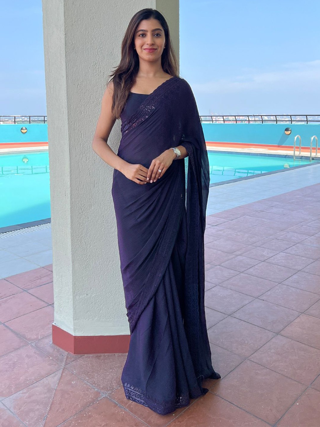 

Mitera Embroidered Sequinned Saree, Blue
