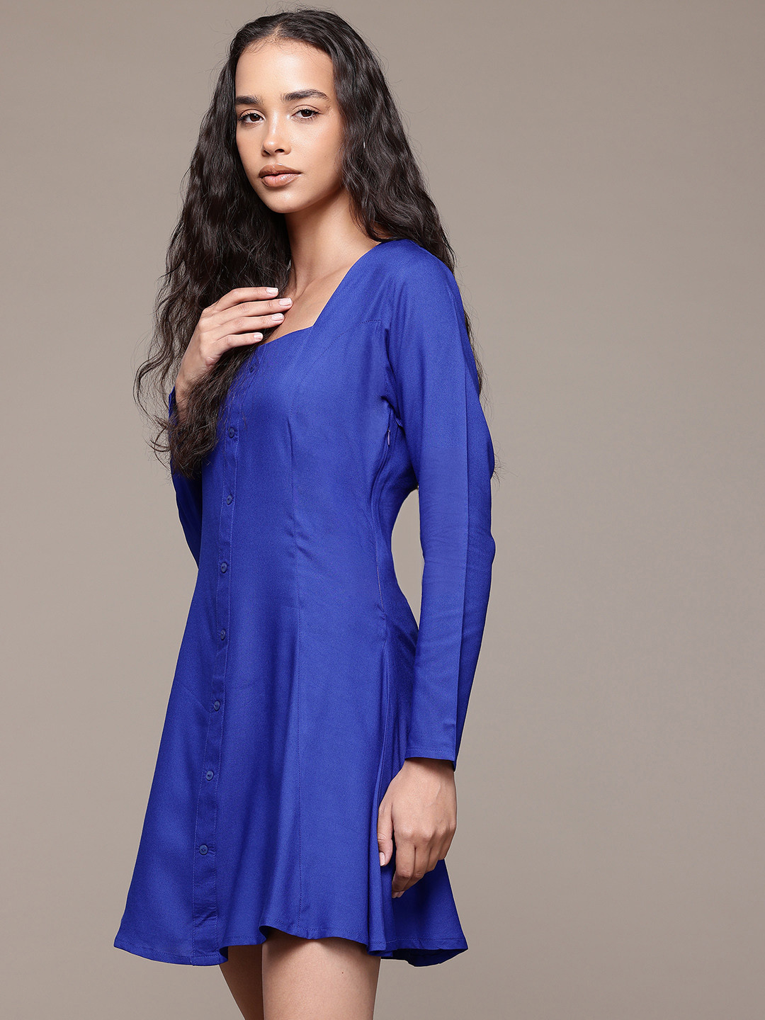 

Roadster Square Neck A-Line Mini Dress, Blue
