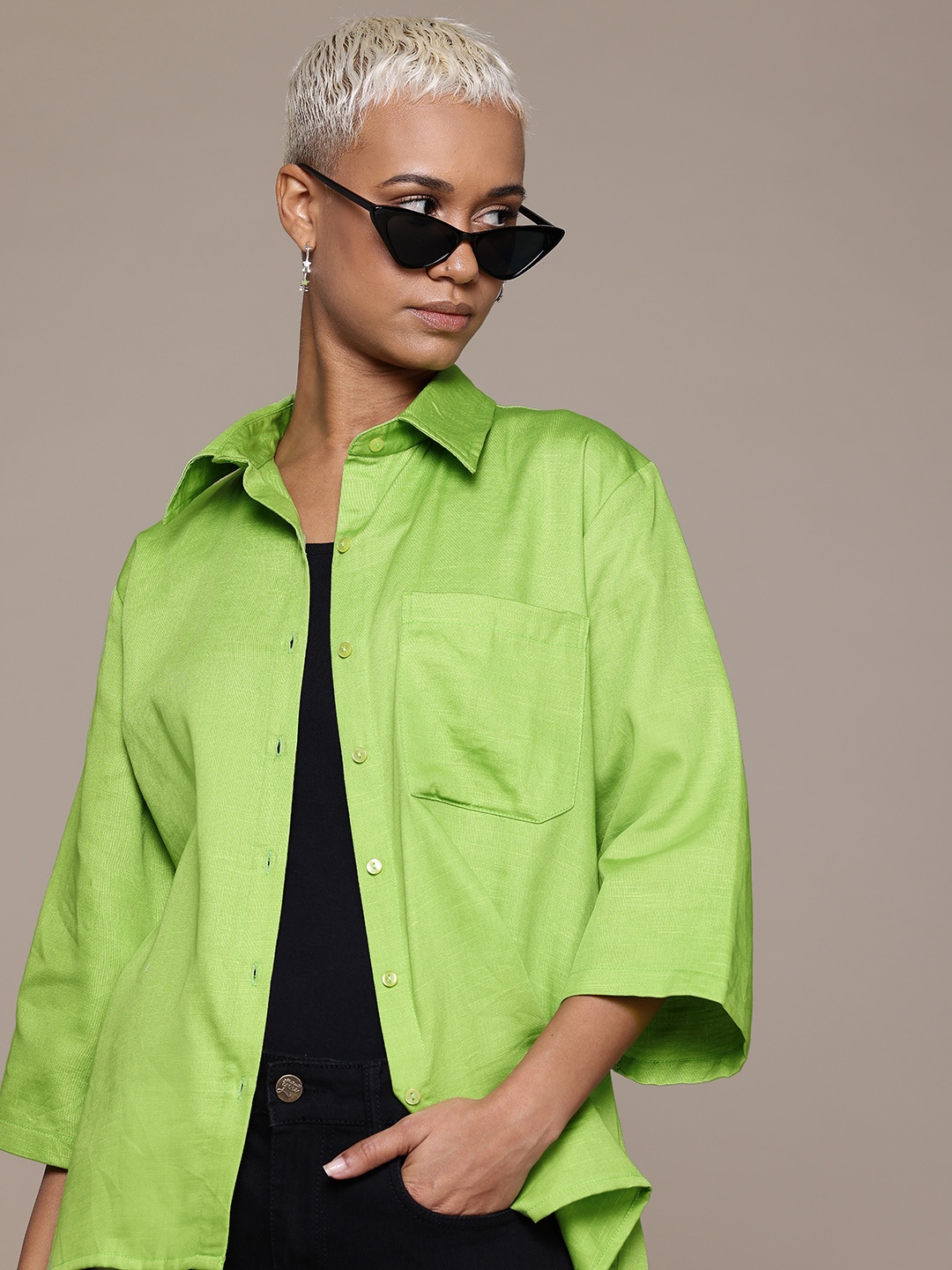 

Roadster Drop-Shoulder Casual Shirt, Lime green