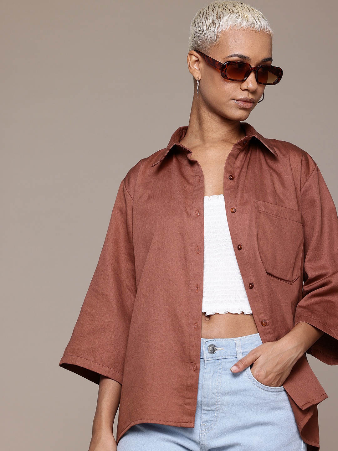 

Roadster Drop-Shoulder Casual Shirt, Brown