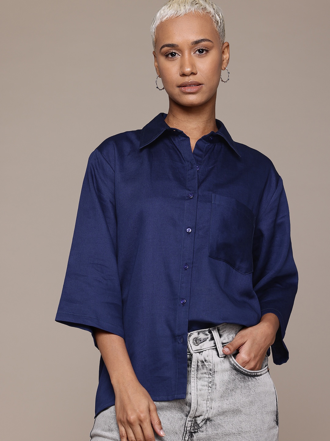 

Roadster Drop-Shoulder Casual Shirt, Navy blue