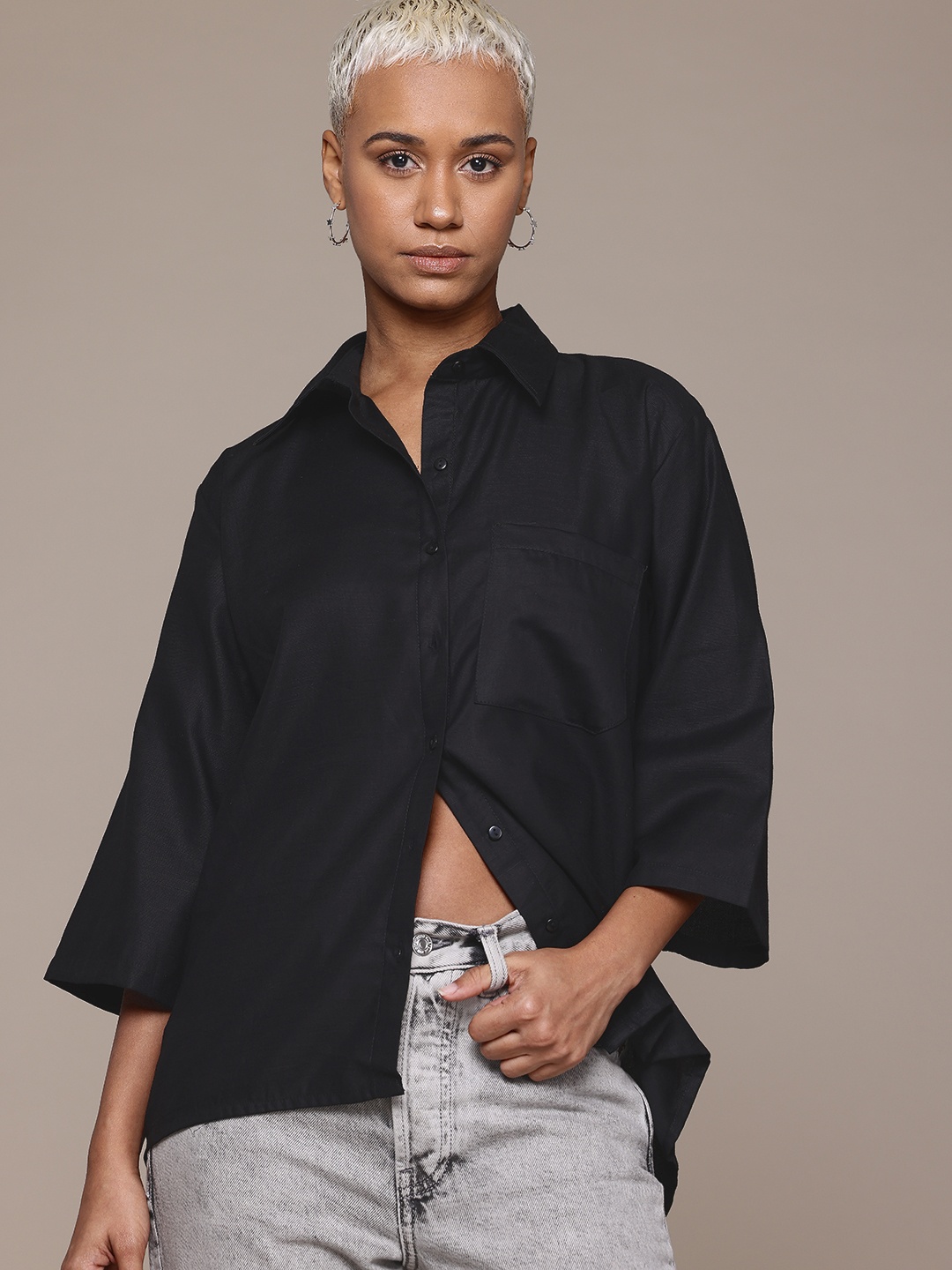 

Roadster Drop-Shoulder Casual Shirt, Black