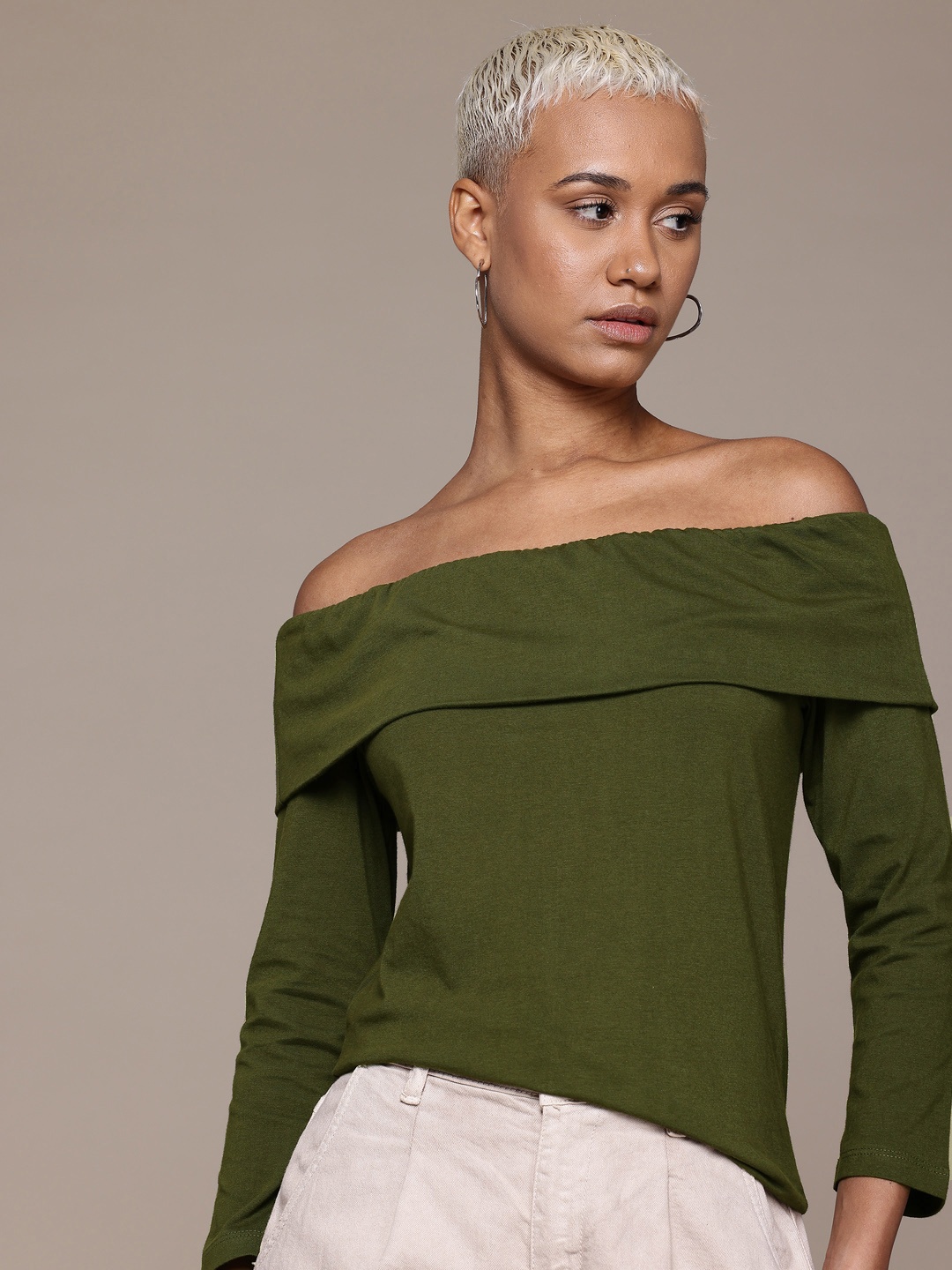 

Roadster Off-Shoulder Cotton Jersey Top, Olive