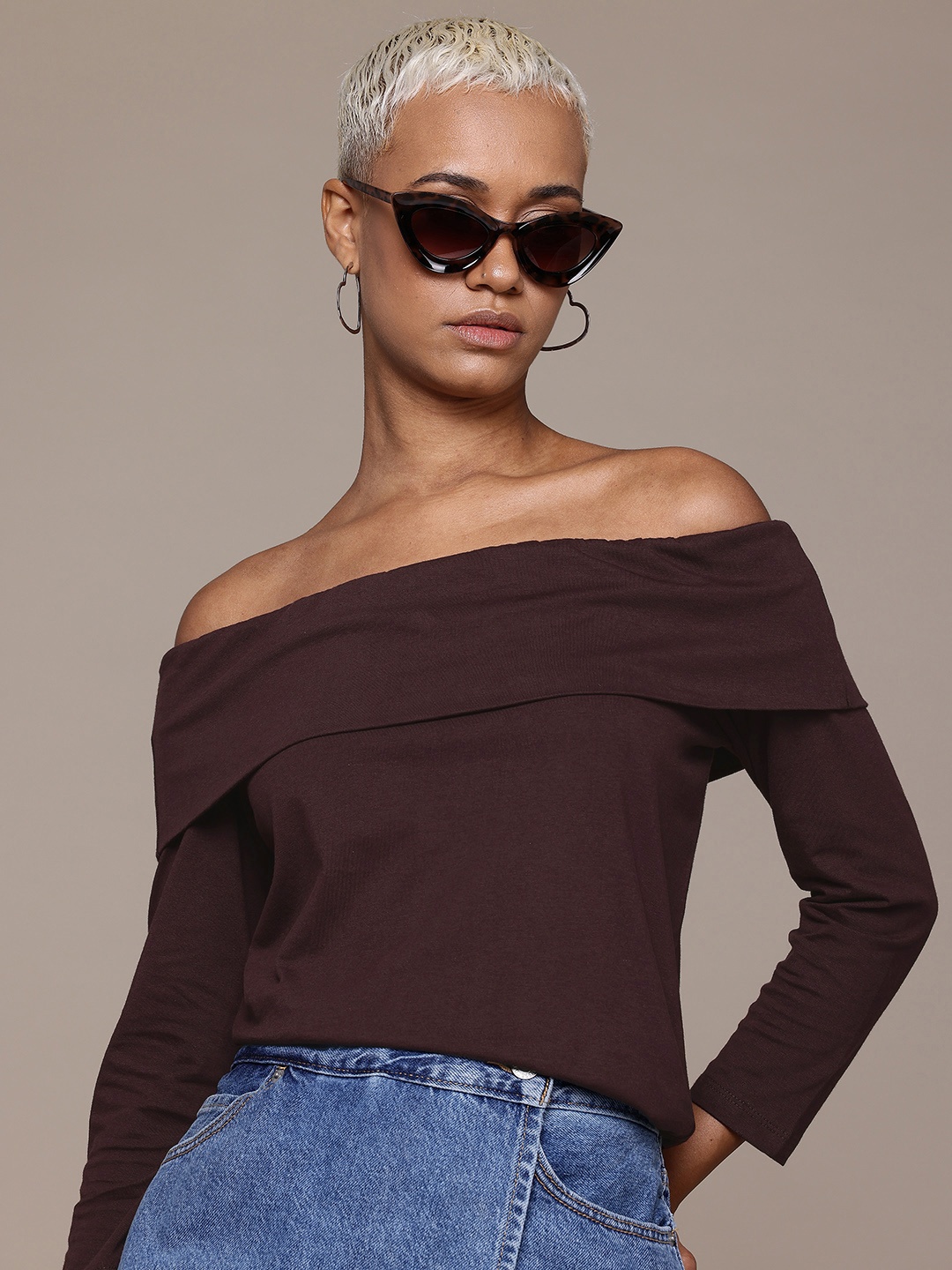 

Roadster Off-Shoulder Cotton Jersey Top, Brown