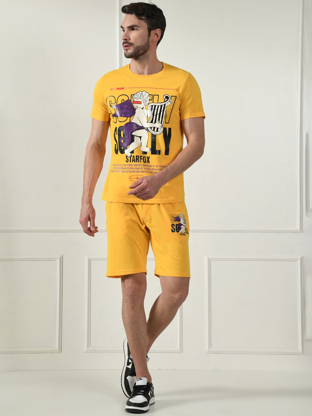 

STARFOX Printed Pure Cotton Short Sleeve T-Shirt & Shorts, Yellow