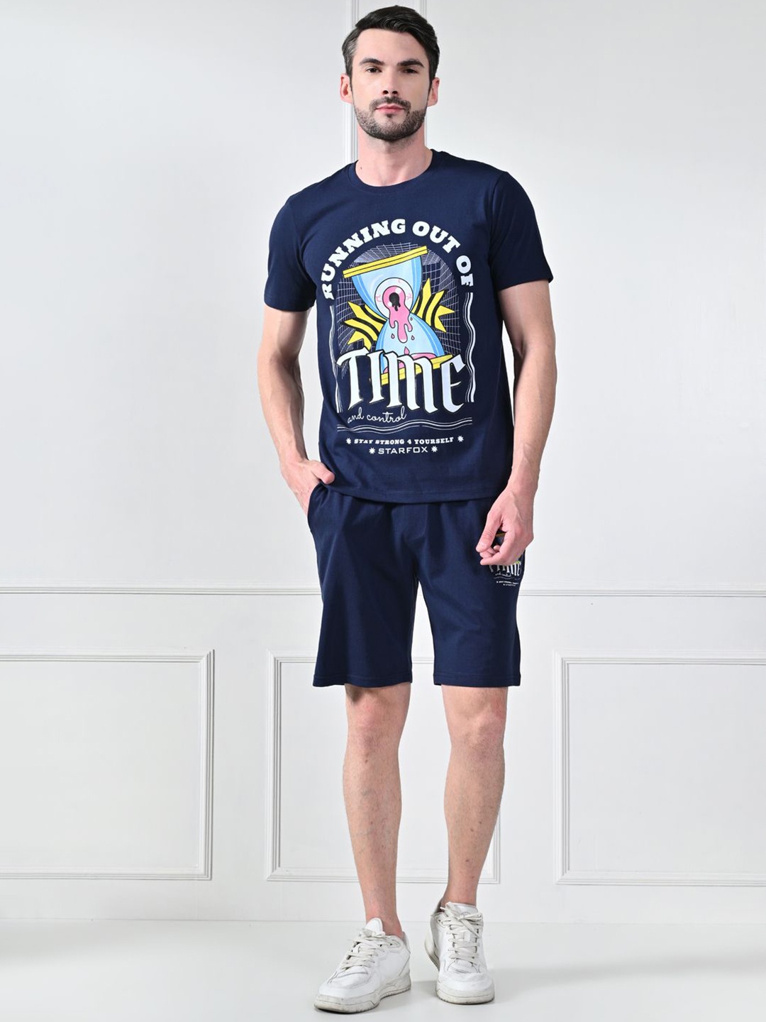 

STARFOX Printed Pure Cotton Tshirt With Shorts Co-Ords, Blue