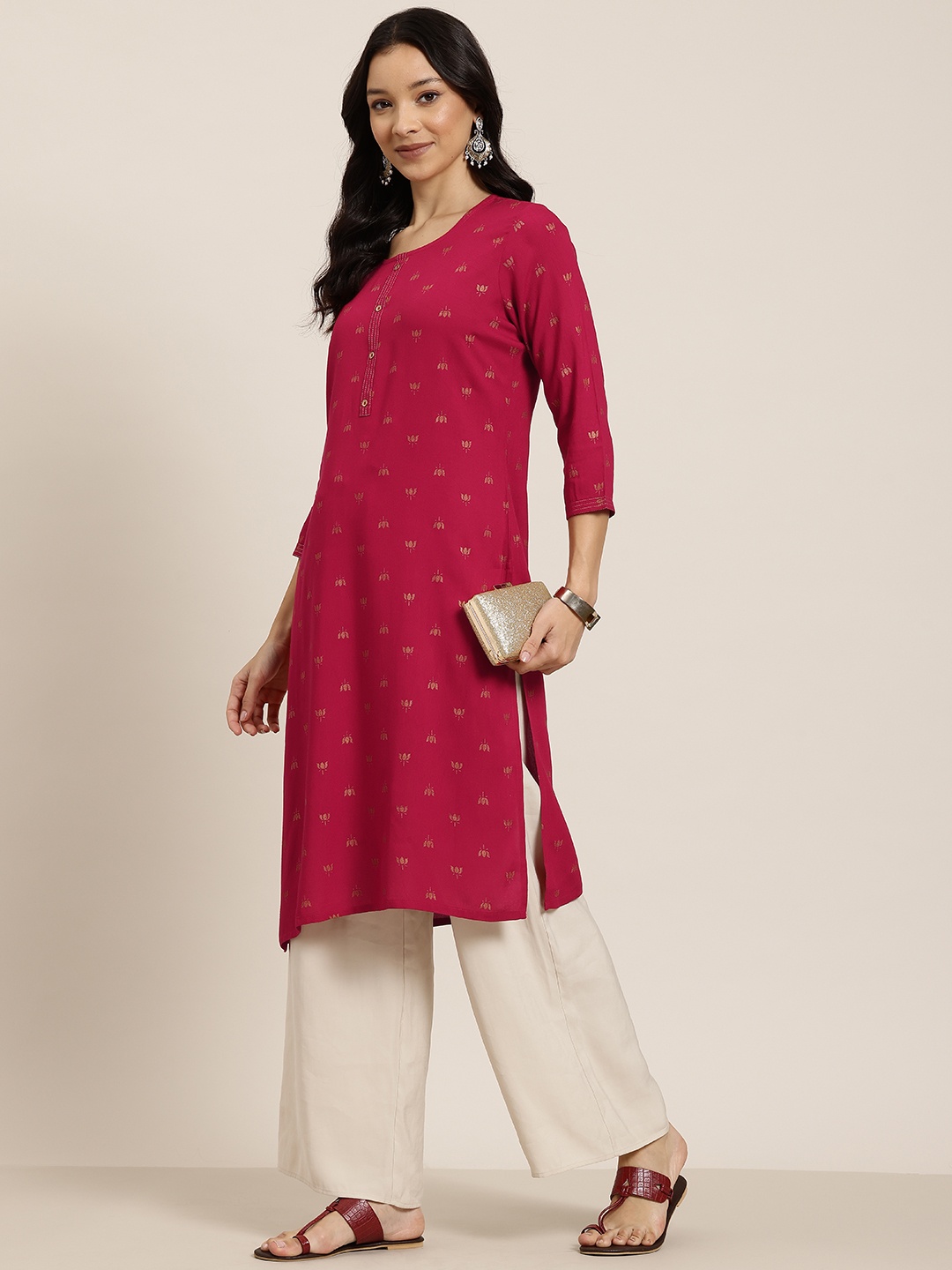 

HERE&NOW Floral Printed Kurta, Maroon