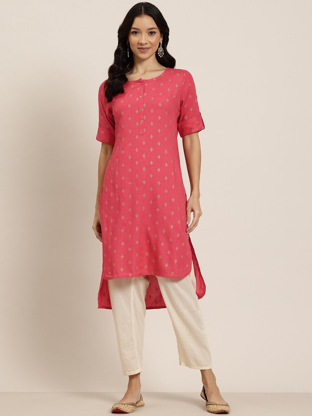 

HERE&NOW Geometric Printed Kurta, Coral