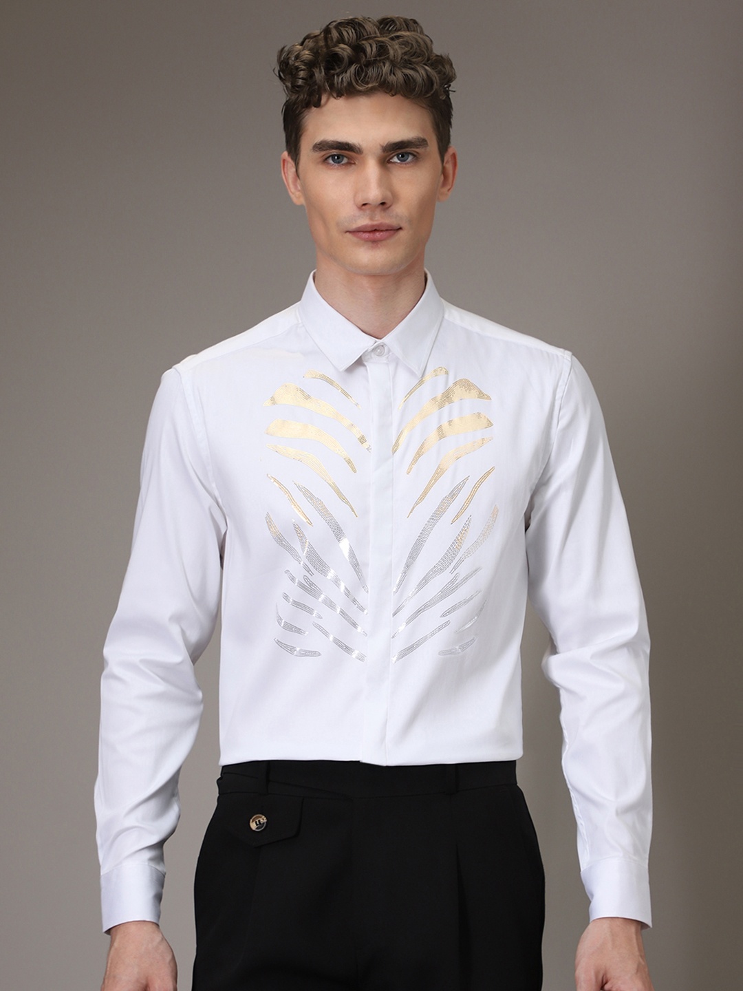 

Banana Club Men Classic Embellished Casual Designer Shirt, White