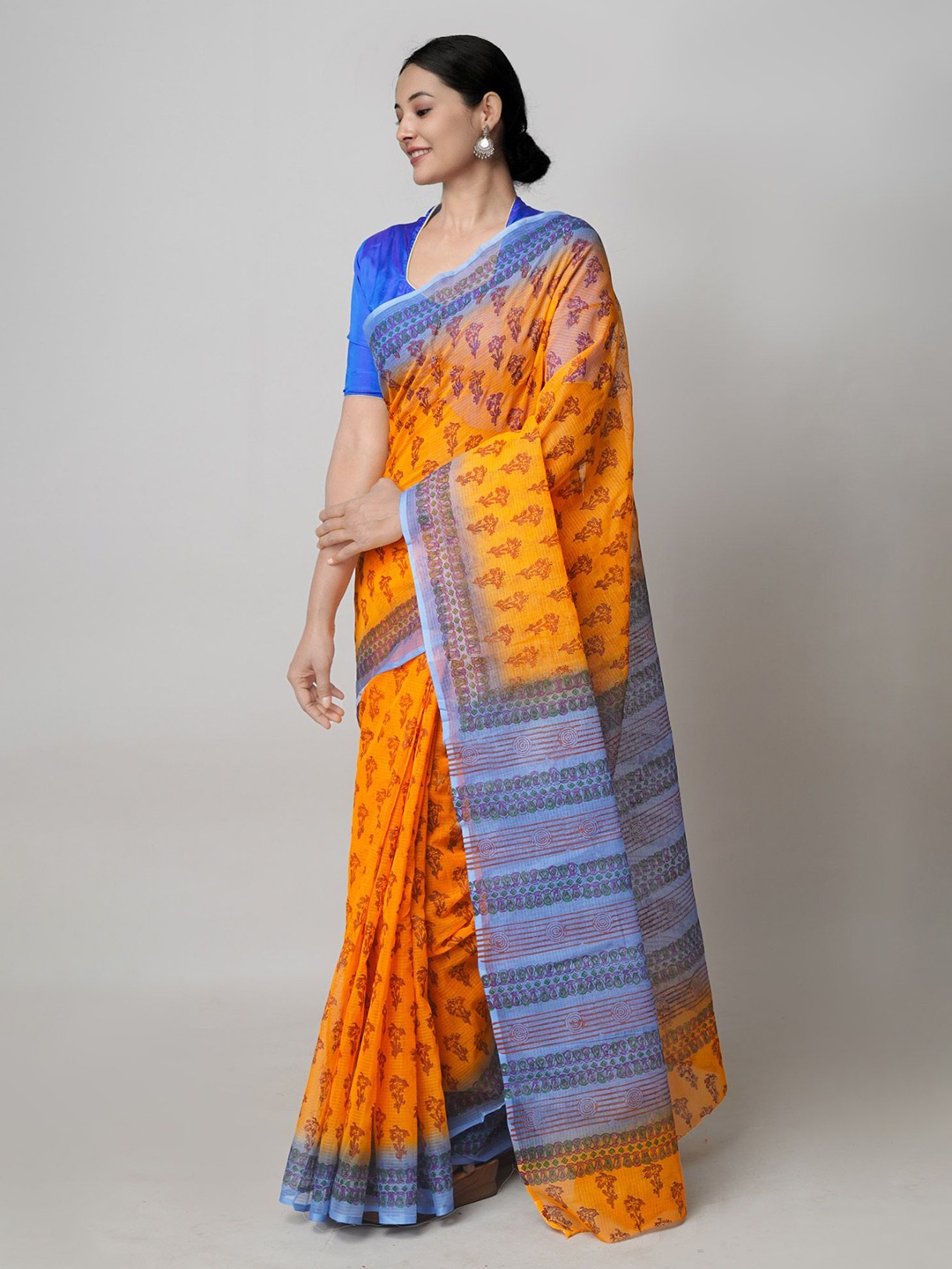 

Unnati Silks Floral Pure Cotton Handloom Kota Saree, Orange
