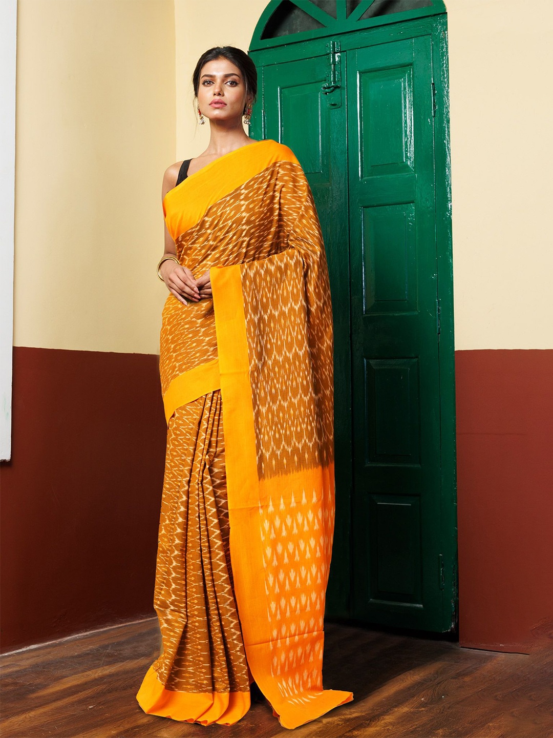 

Unnati Silks Silk Cotton Handloom Pochampally Saree, Yellow