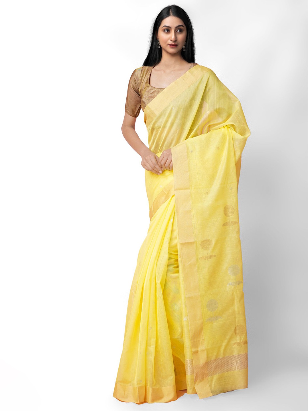 

Unnati Silks Woven Design Zari Handloom Chanderi Saree, Yellow